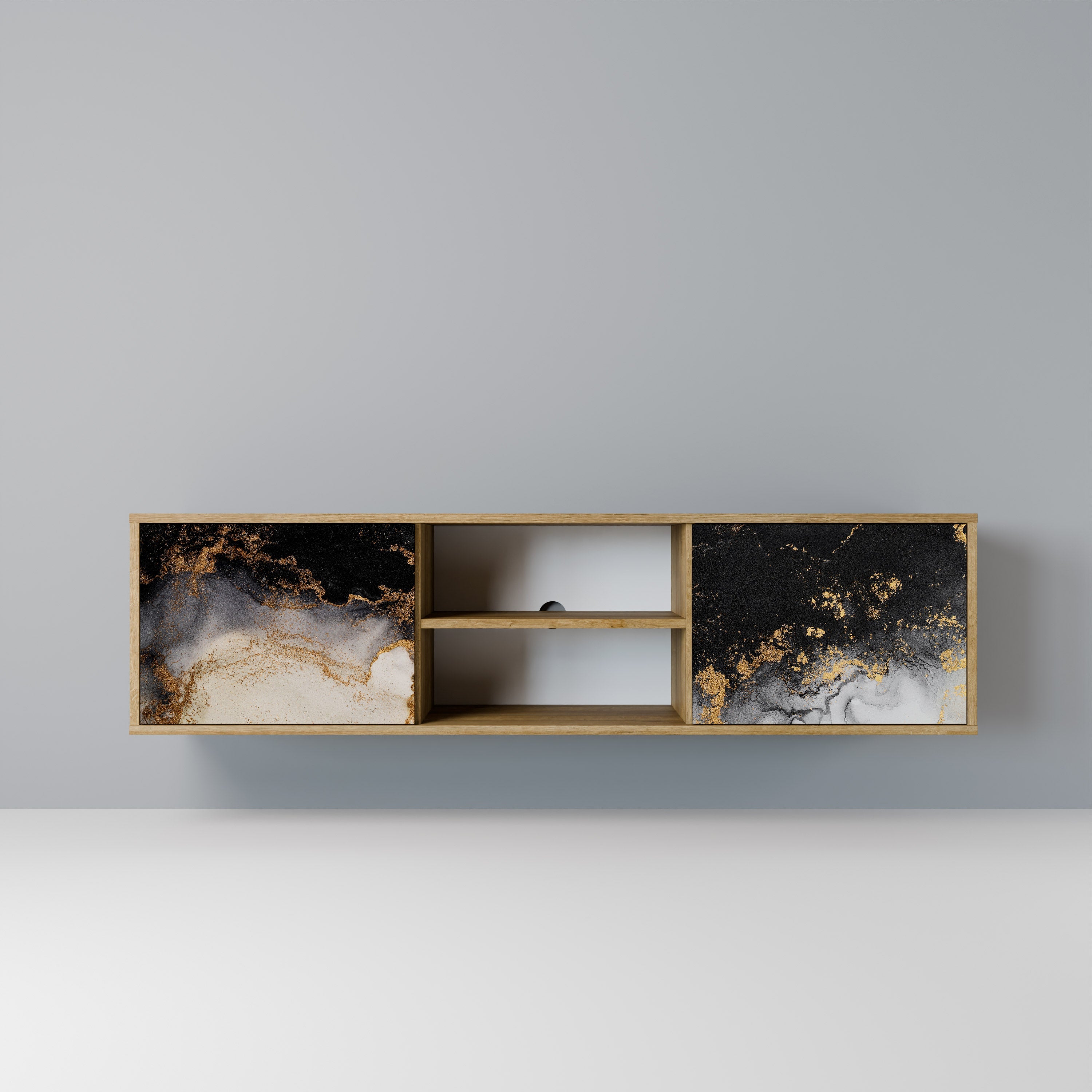 Meuble TV 2 portes MARBLE OF TOMMORROW effet chêne