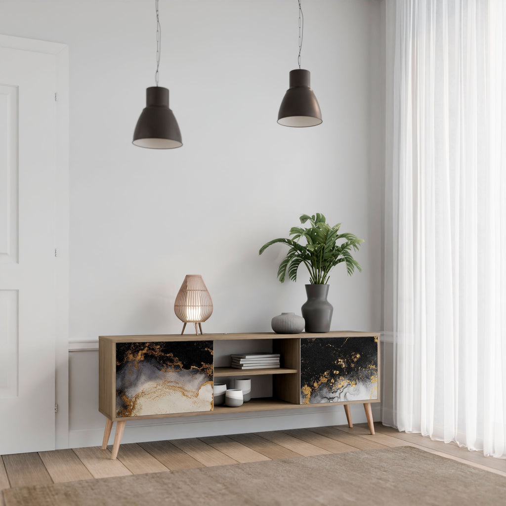 Meuble TV 2 portes MARBLE OF TOMMORROW effet chêne