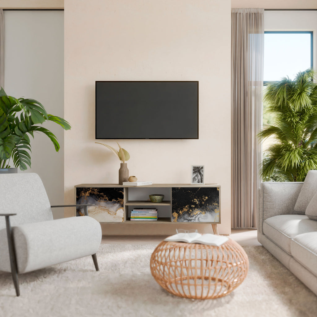 Meuble TV 2 portes MARBLE OF TOMMORROW effet chêne