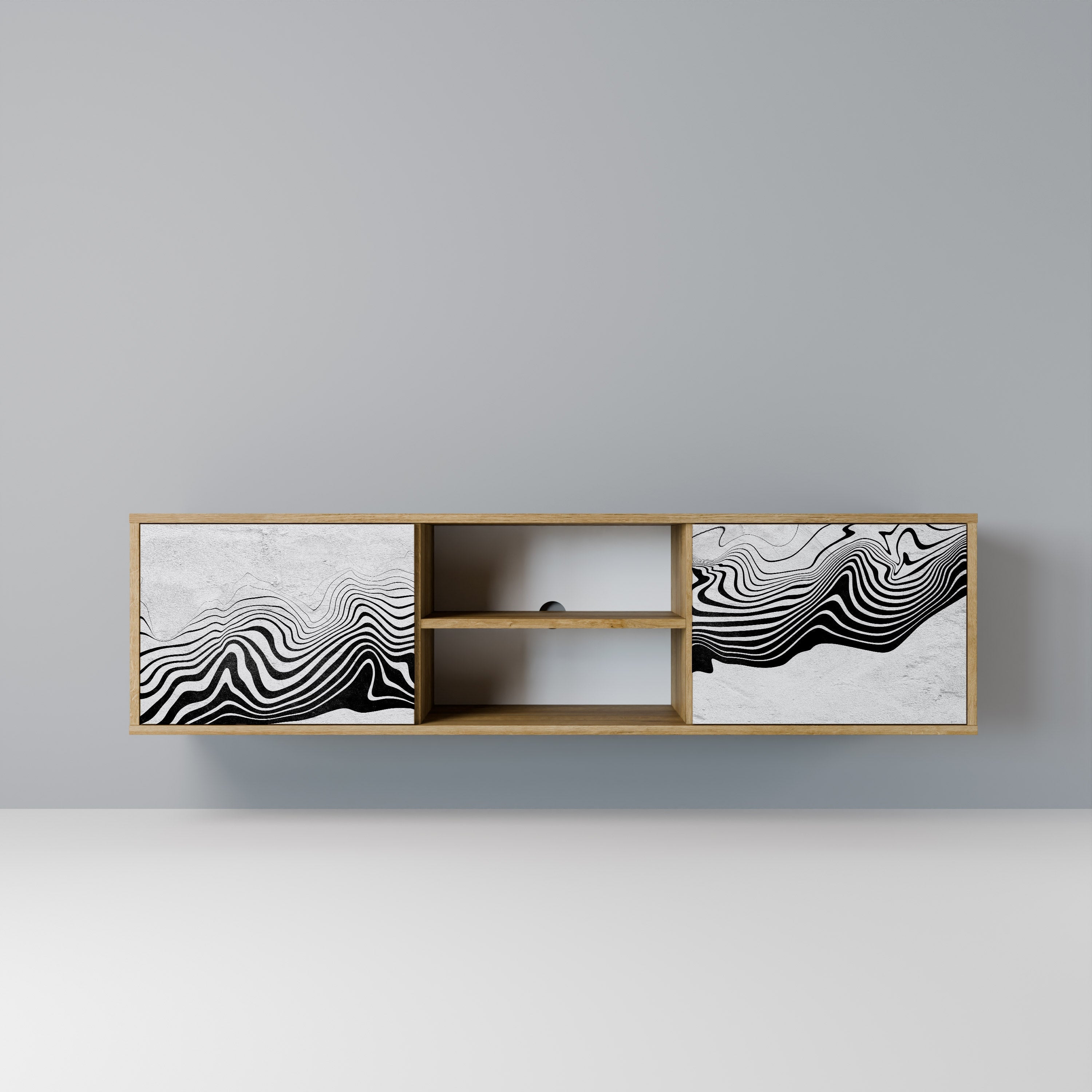 Meuble TV 2 portes MONOCHROME MIRAGE effet chêne