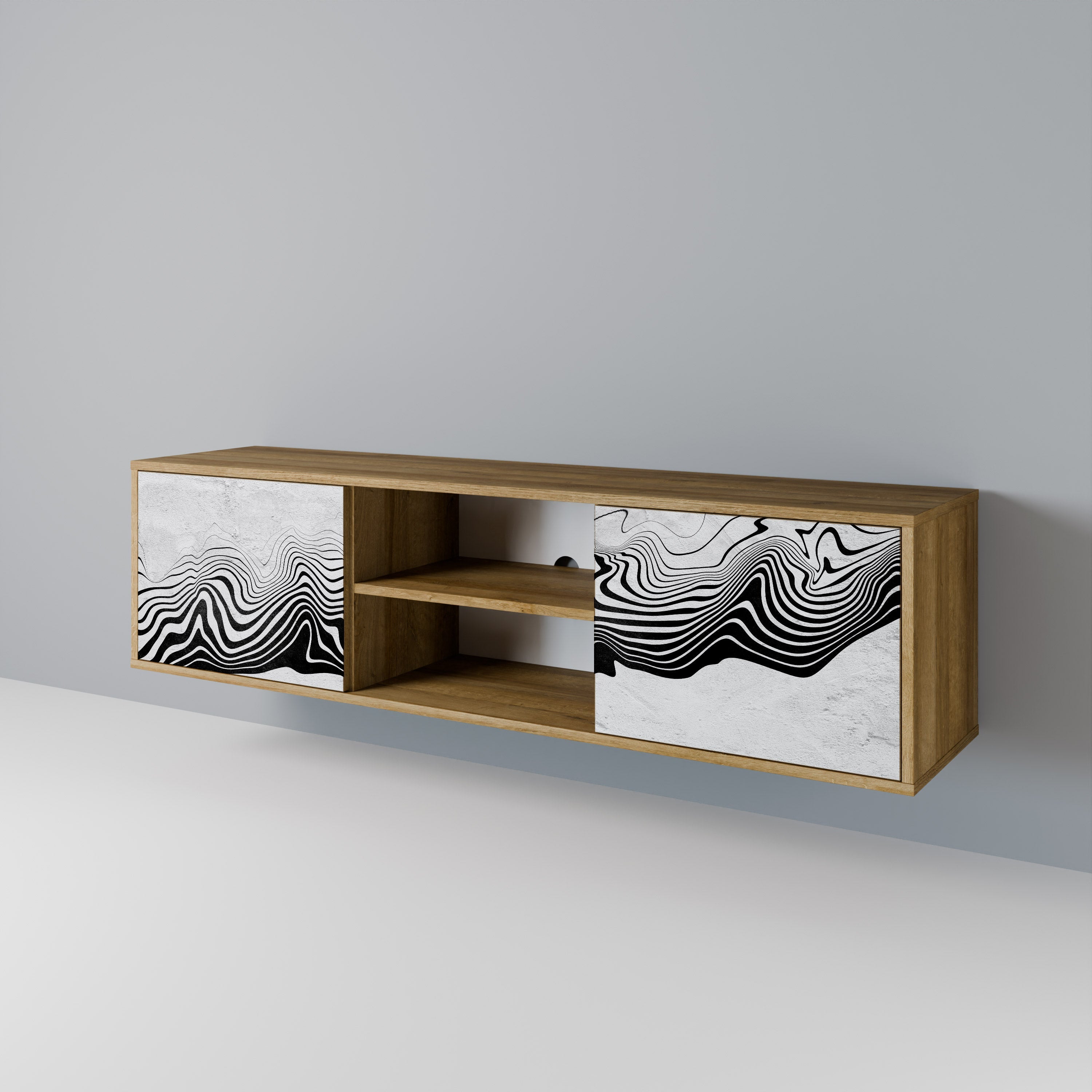 Meuble TV 2 portes MONOCHROME MIRAGE effet chêne