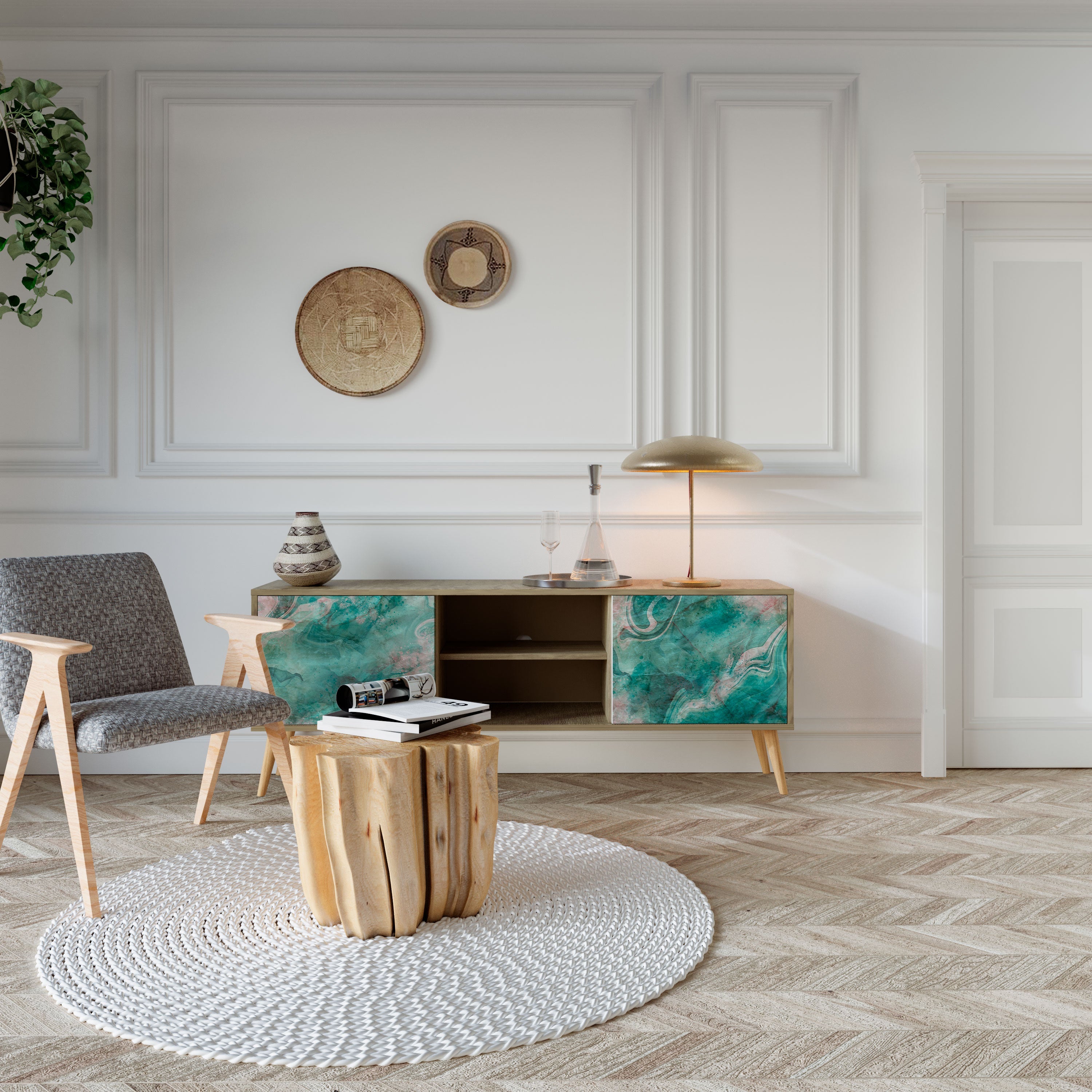 Meuble TV 2 portes ABSTRACT ALCHEMY effet chêne