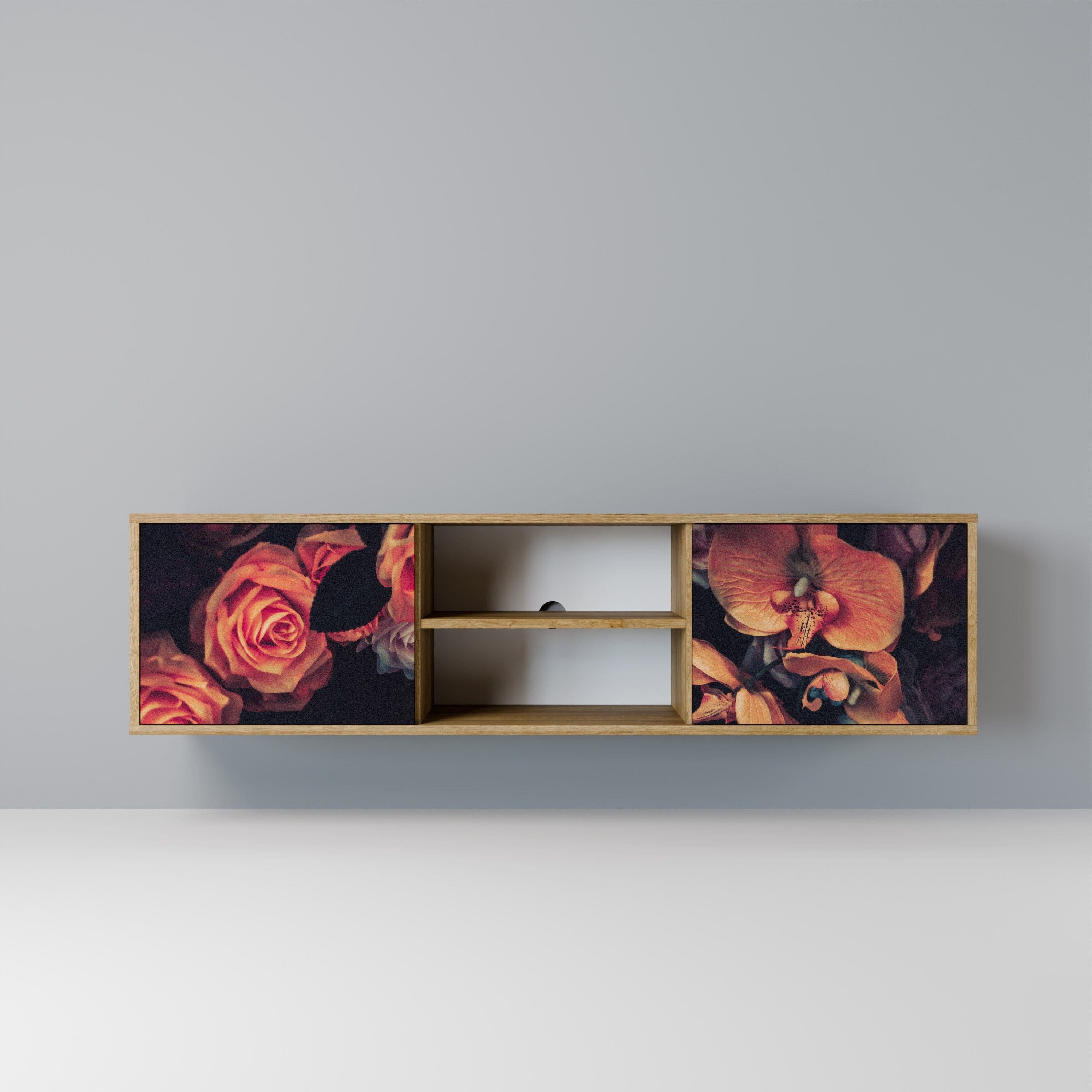 Meuble TV 2 portes NEVERENDING BLOOM effet chêne