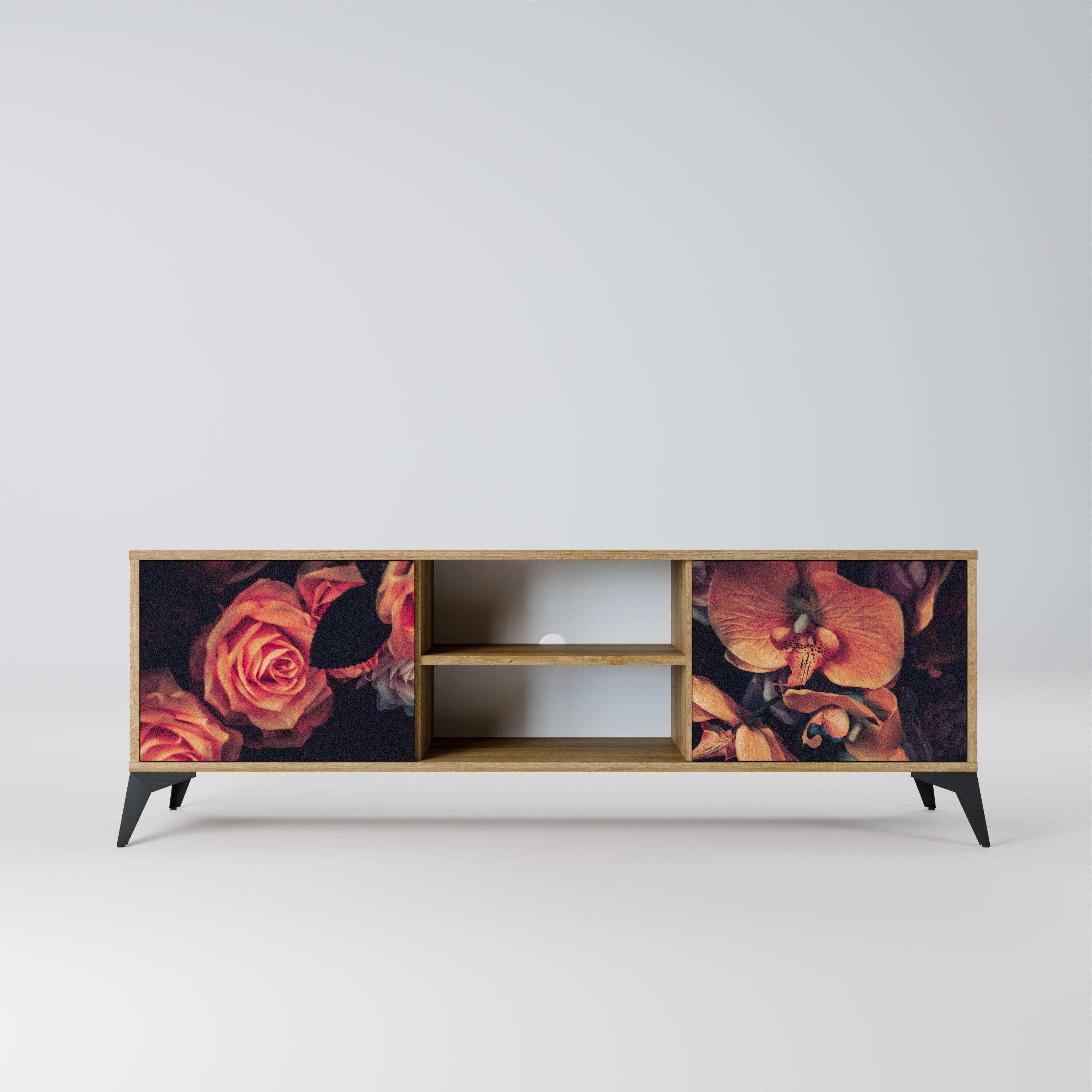 Meuble TV 2 portes NEVERENDING BLOOM effet chêne