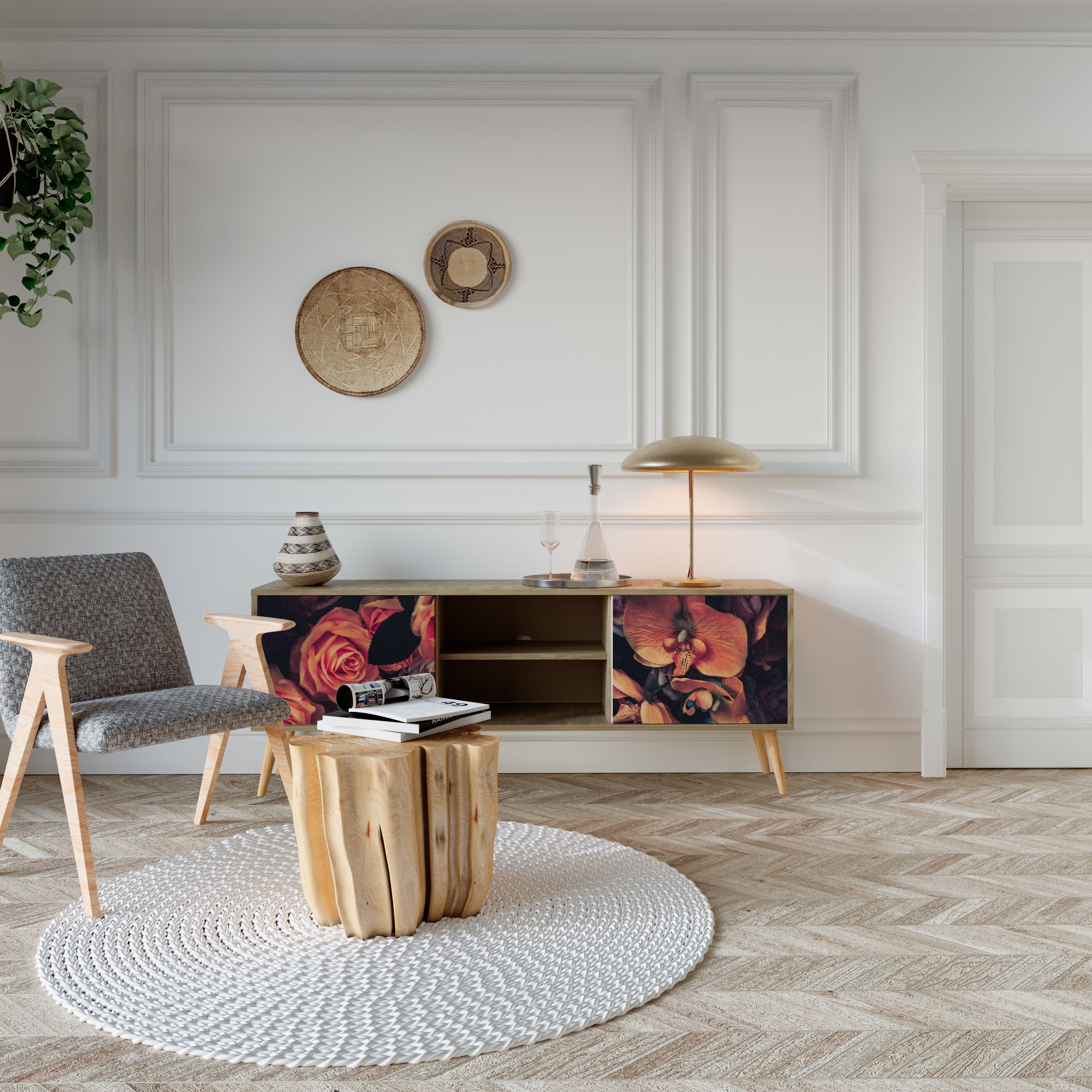 Meuble TV 2 portes NEVERENDING BLOOM effet chêne