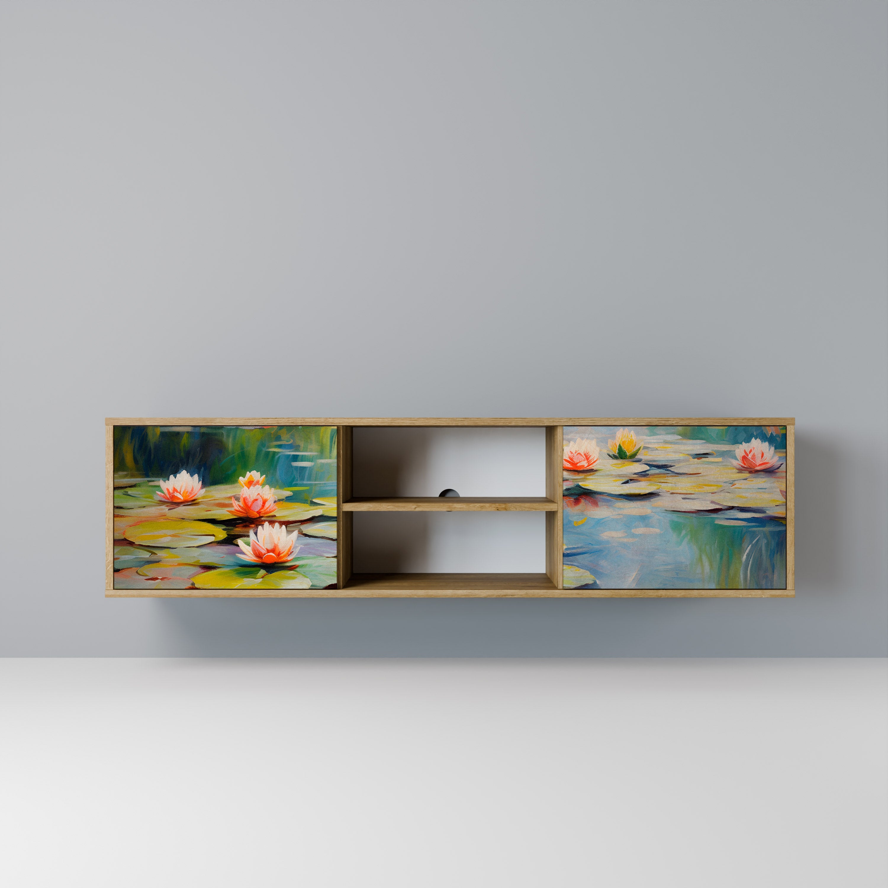 Meuble TV 2 portes BLOOMING WATERS effet chêne