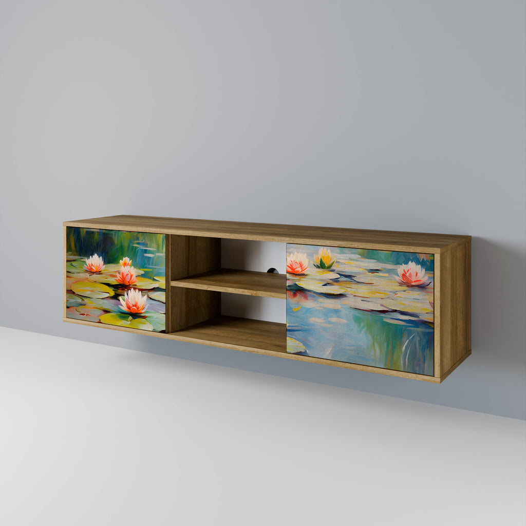 Meuble TV 2 portes BLOOMING WATERS effet chêne