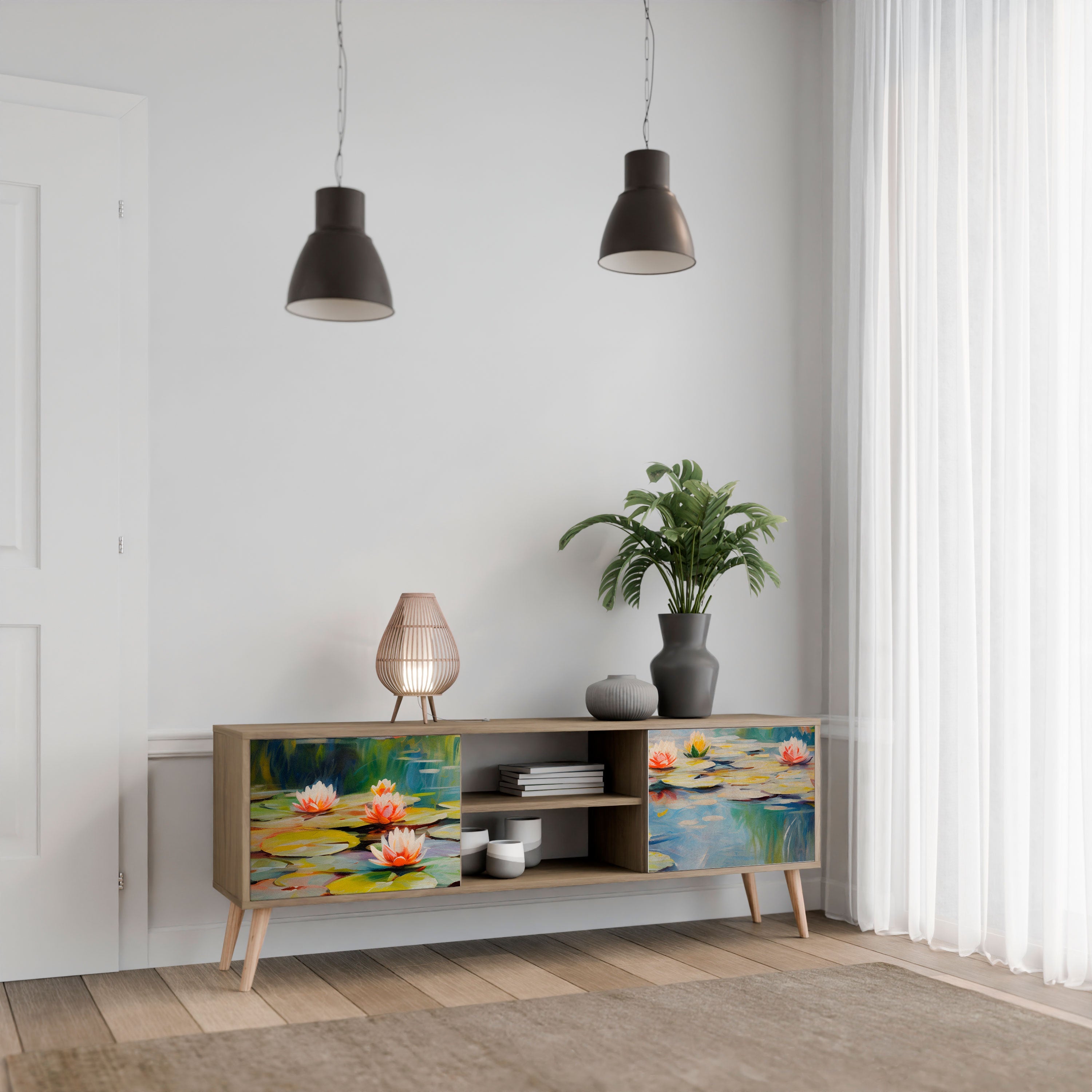 Meuble TV 2 portes BLOOMING WATERS effet chêne