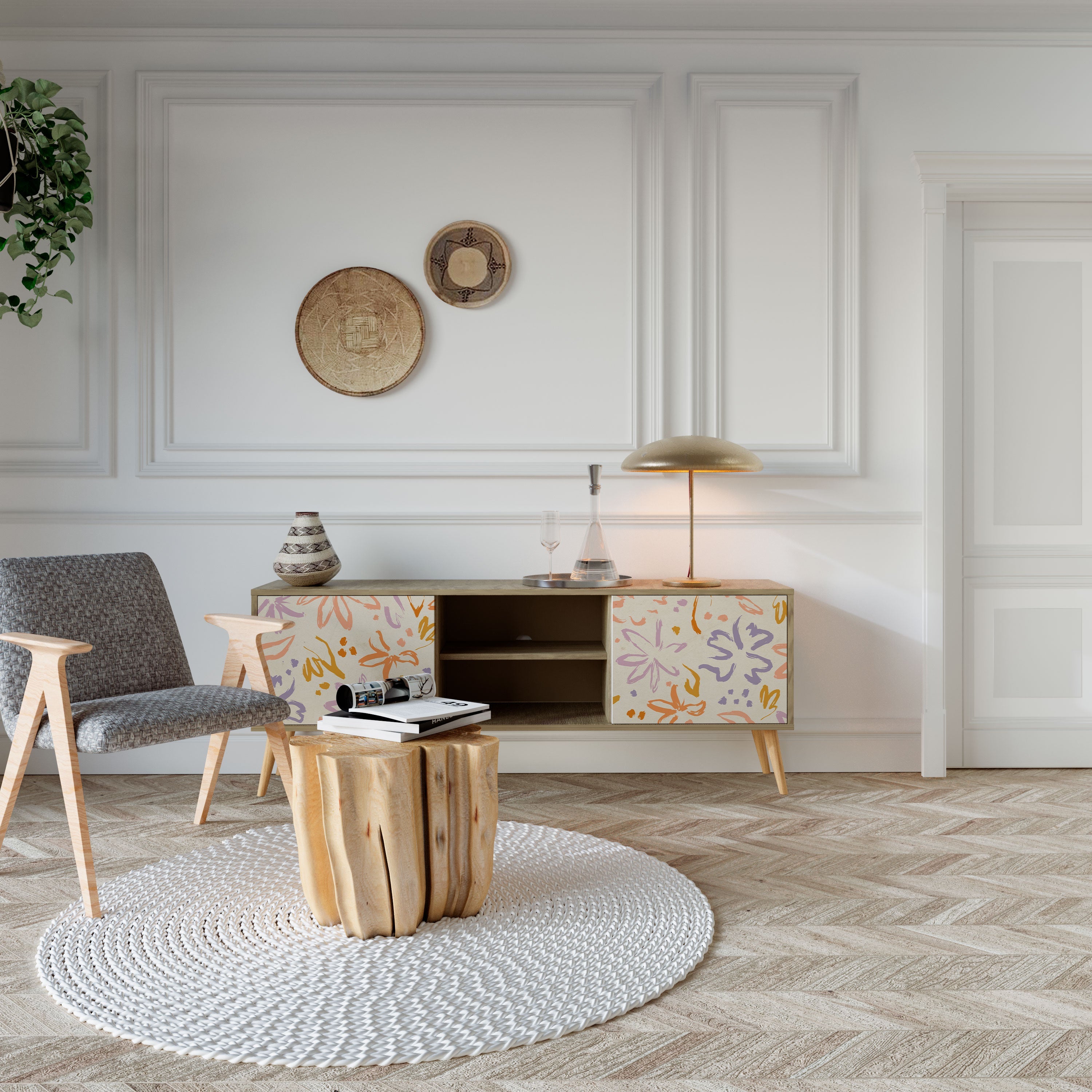 Meuble TV 2 portes SPRING WHIMSY effet chêne