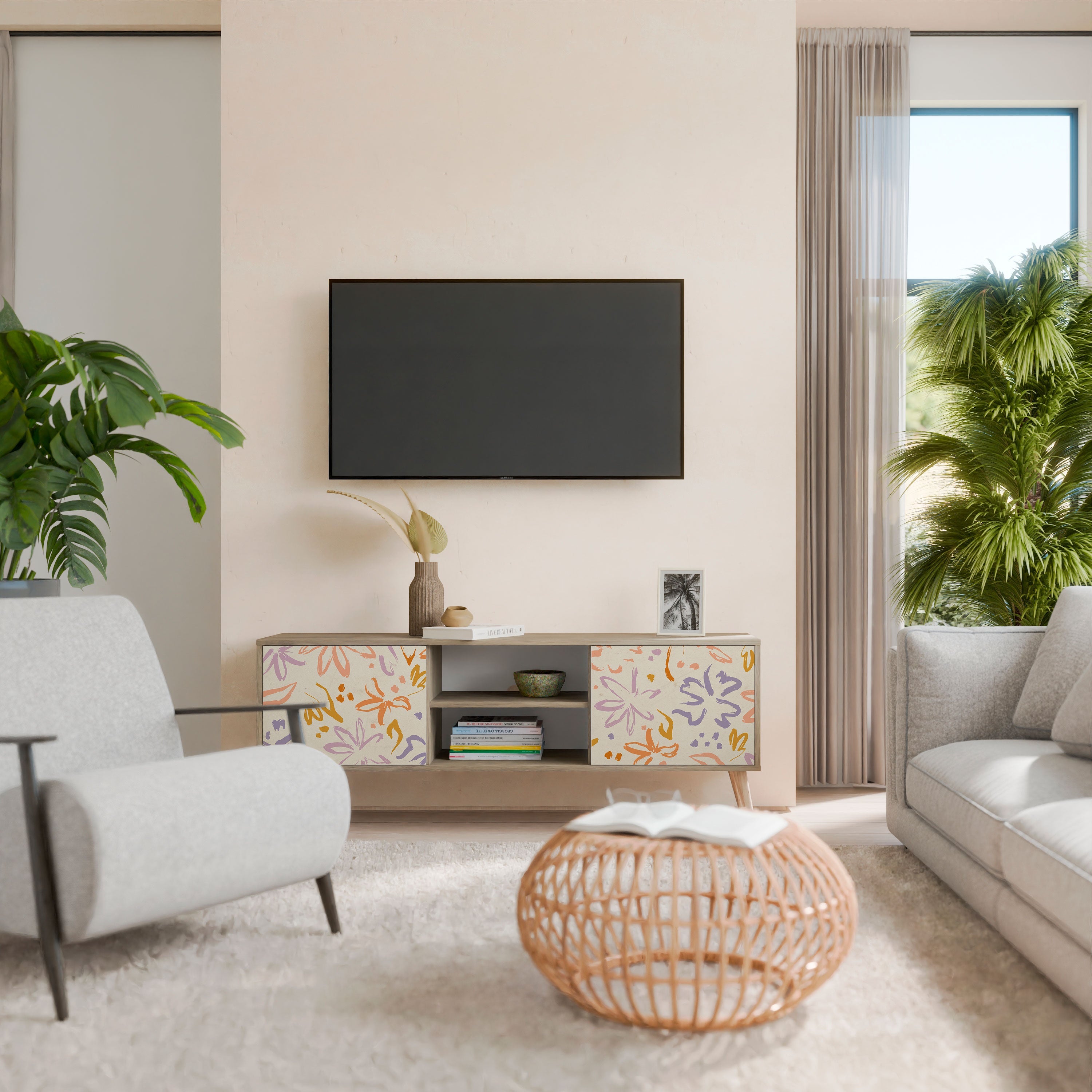 Meuble TV 2 portes SPRING WHIMSY effet chêne