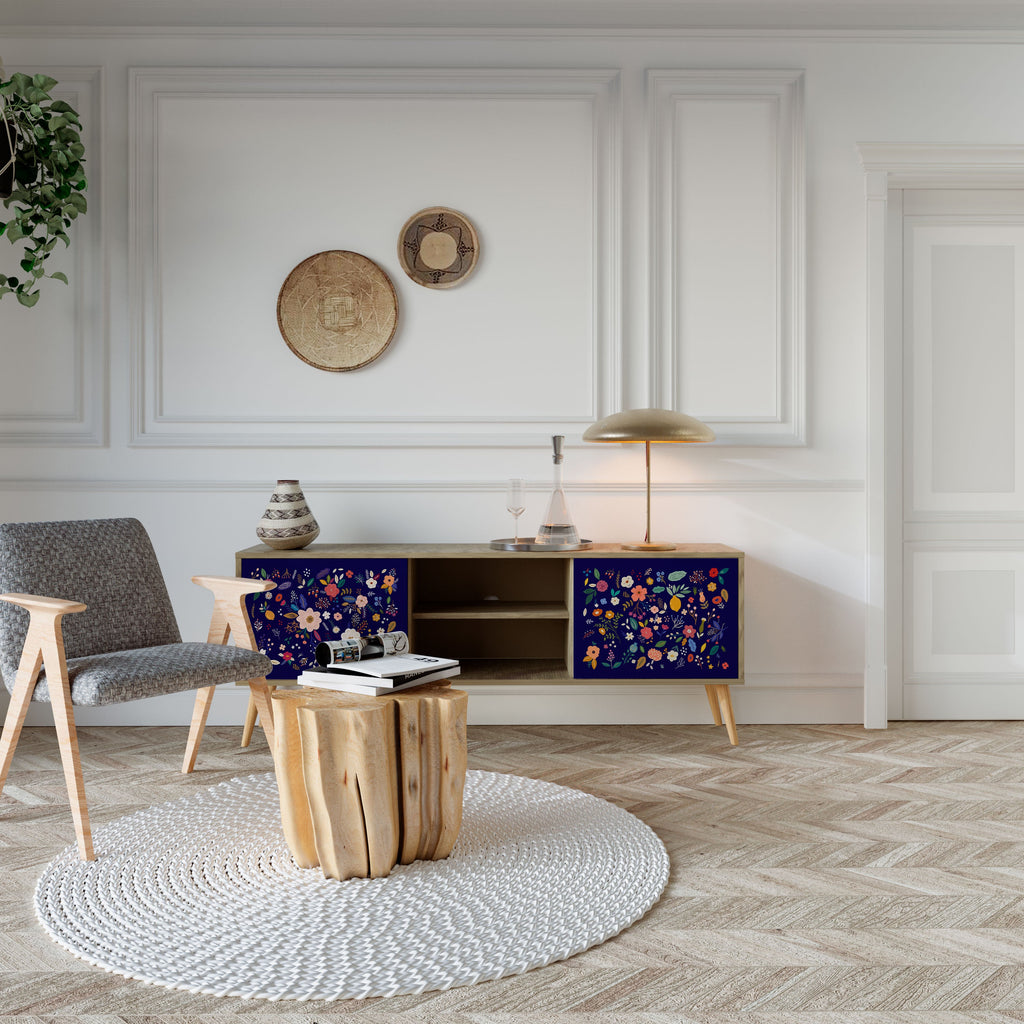 Meuble TV 2 portes FLORAL COMBINATION effet chêne