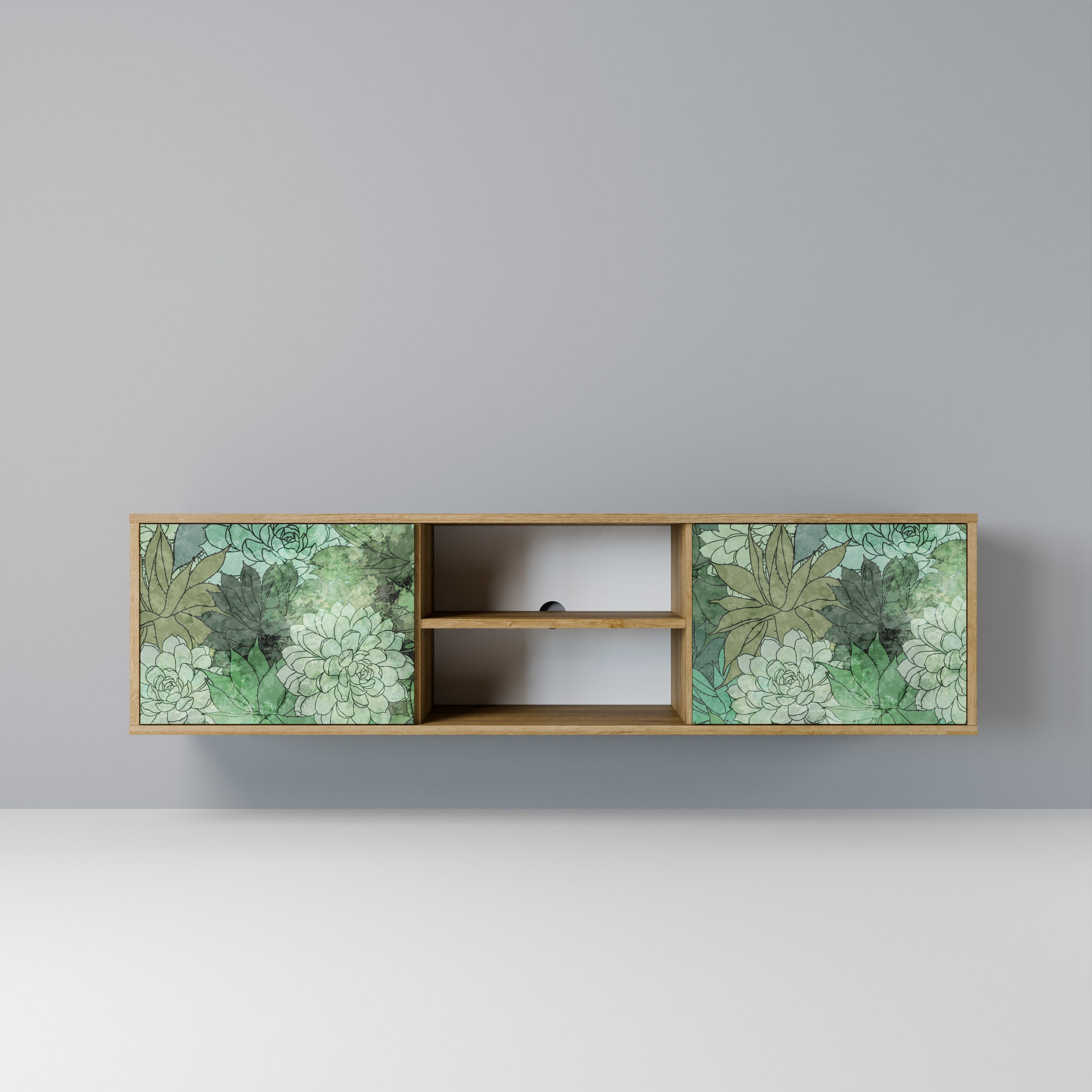 Meuble TV 2 portes SUCCULENT CLUSTER effet chêne