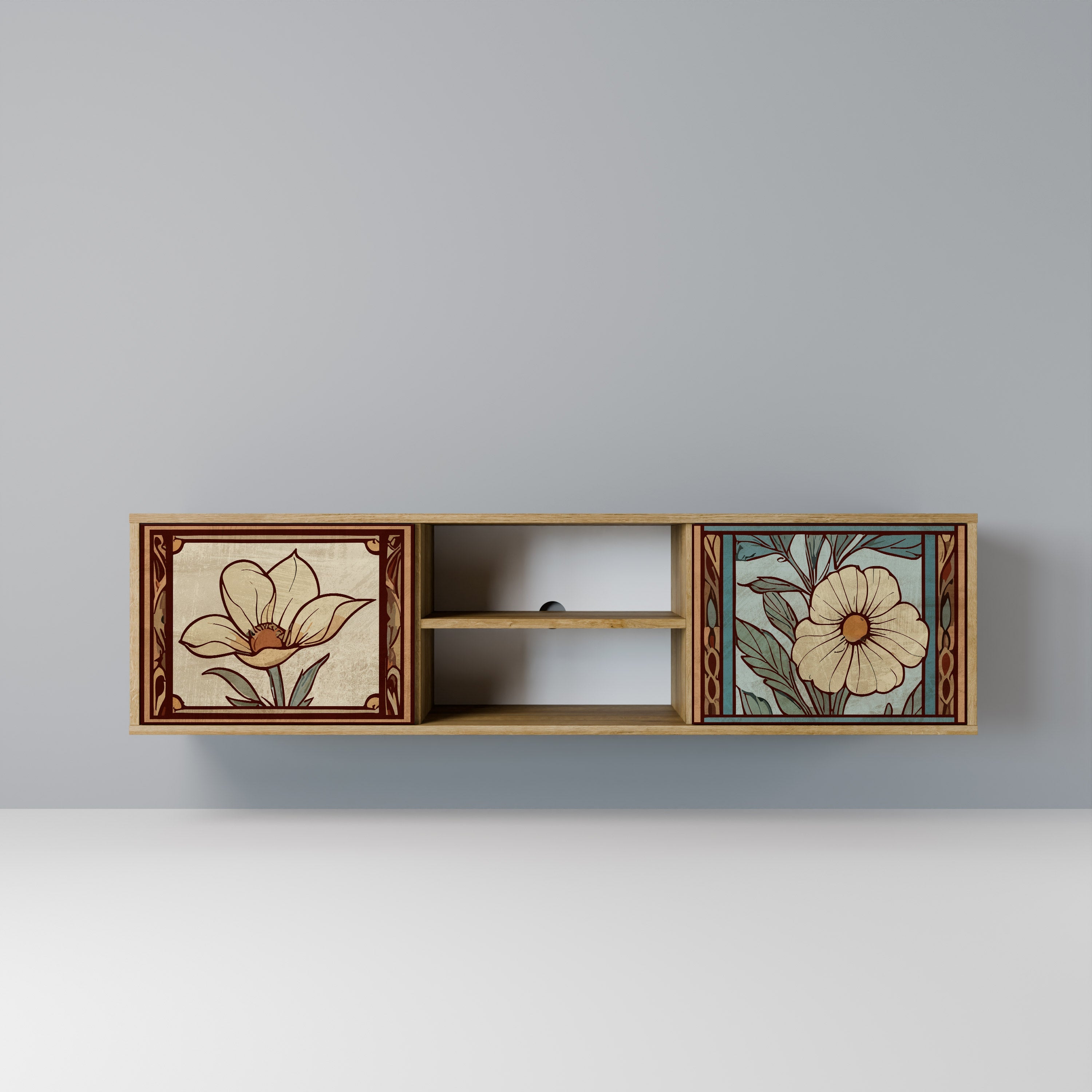 Meuble TV 2 portes TIMELESS FLORA effet chêne