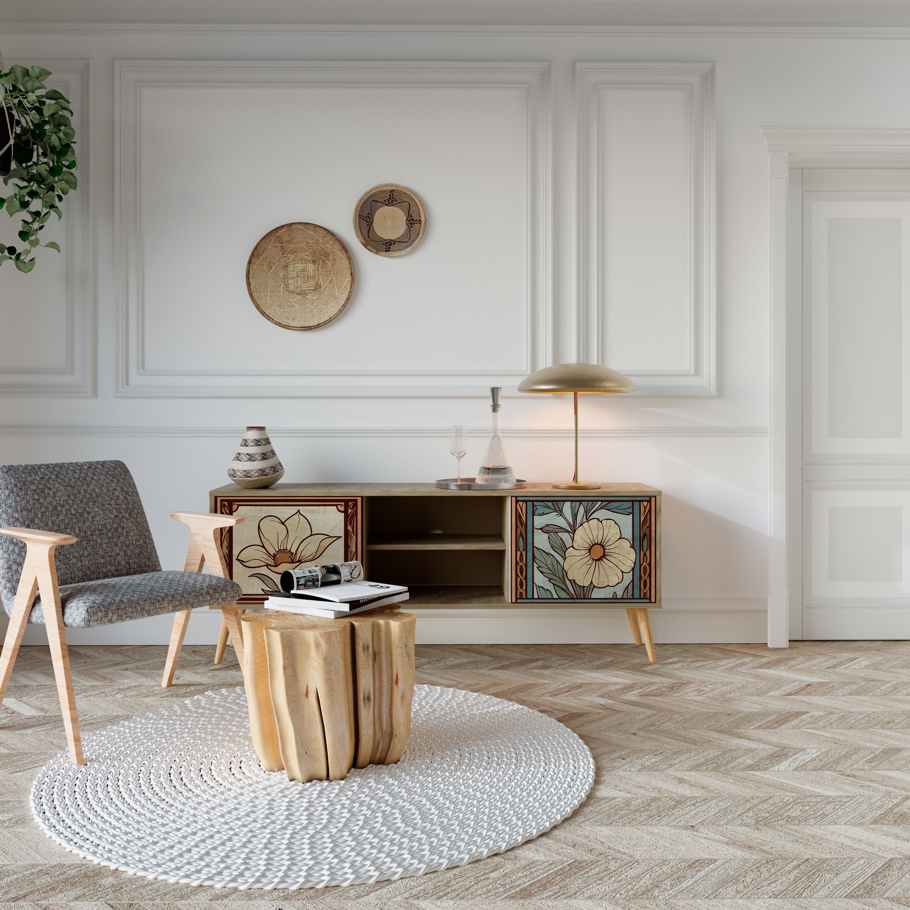 Meuble TV 2 portes TIMELESS FLORA effet chêne