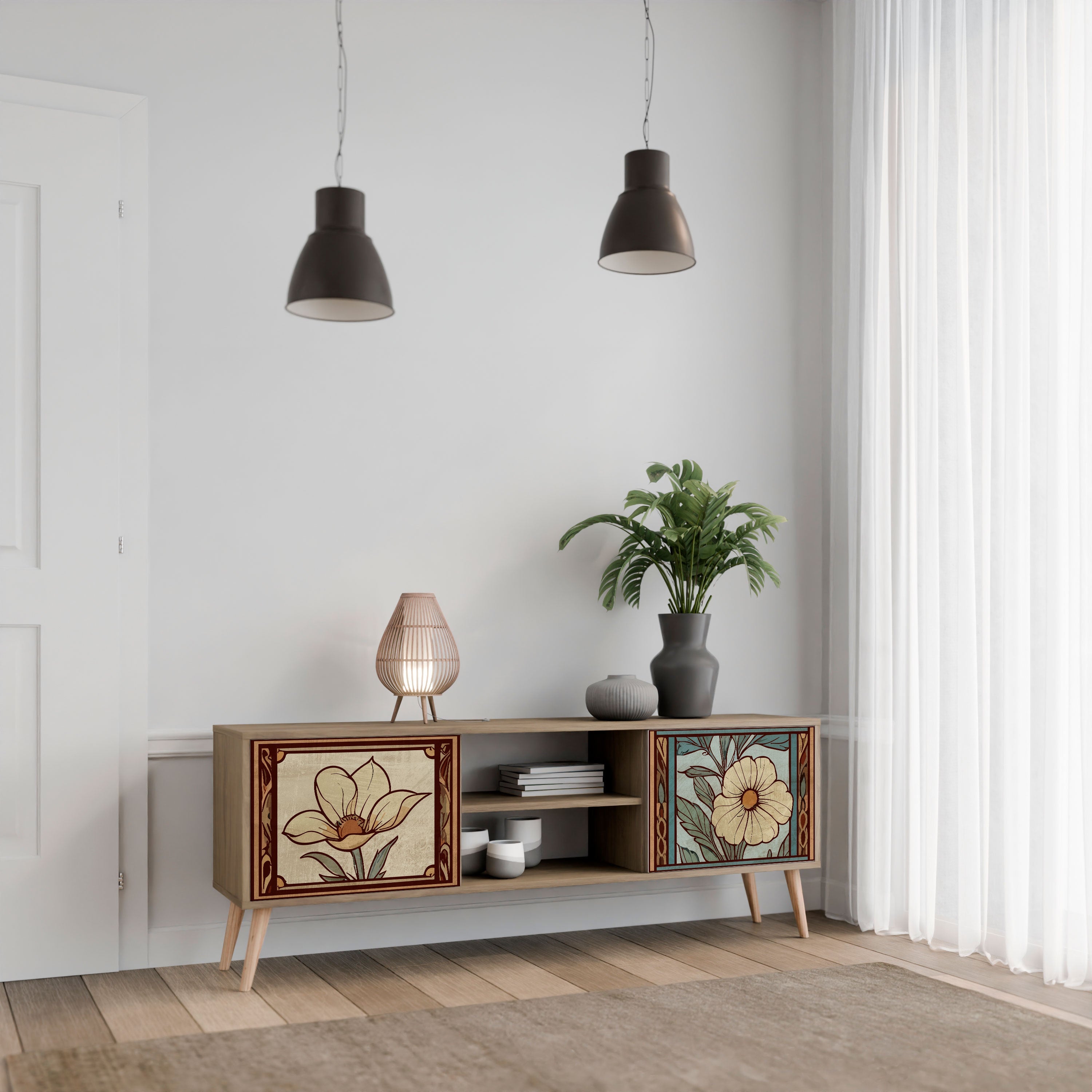 Meuble TV 2 portes TIMELESS FLORA effet chêne