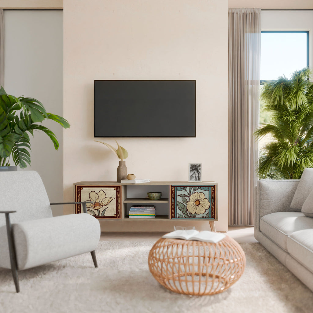 Meuble TV 2 portes TIMELESS FLORA effet chêne