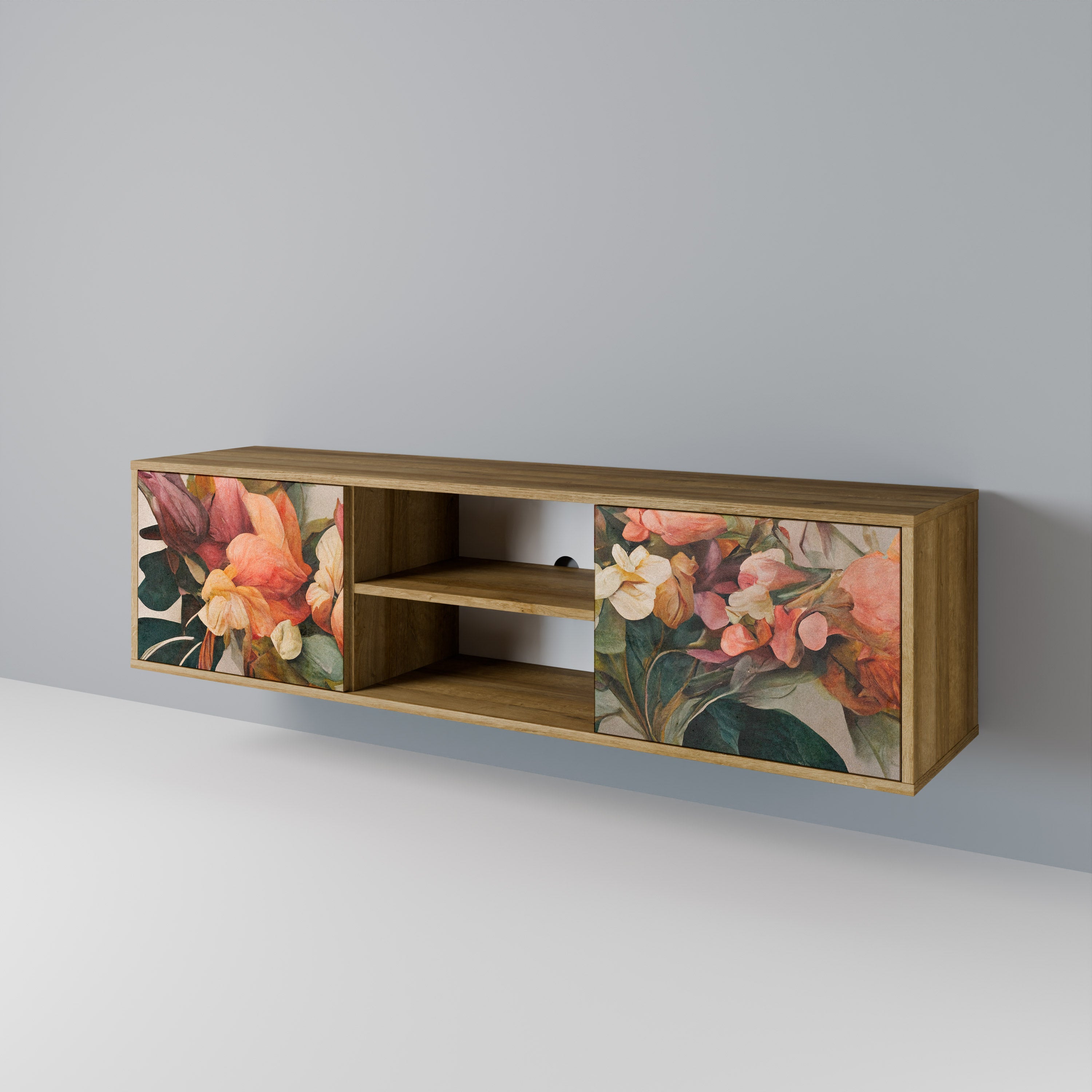 Meuble TV 2 portes STYLISH BEAUTY effet chêne