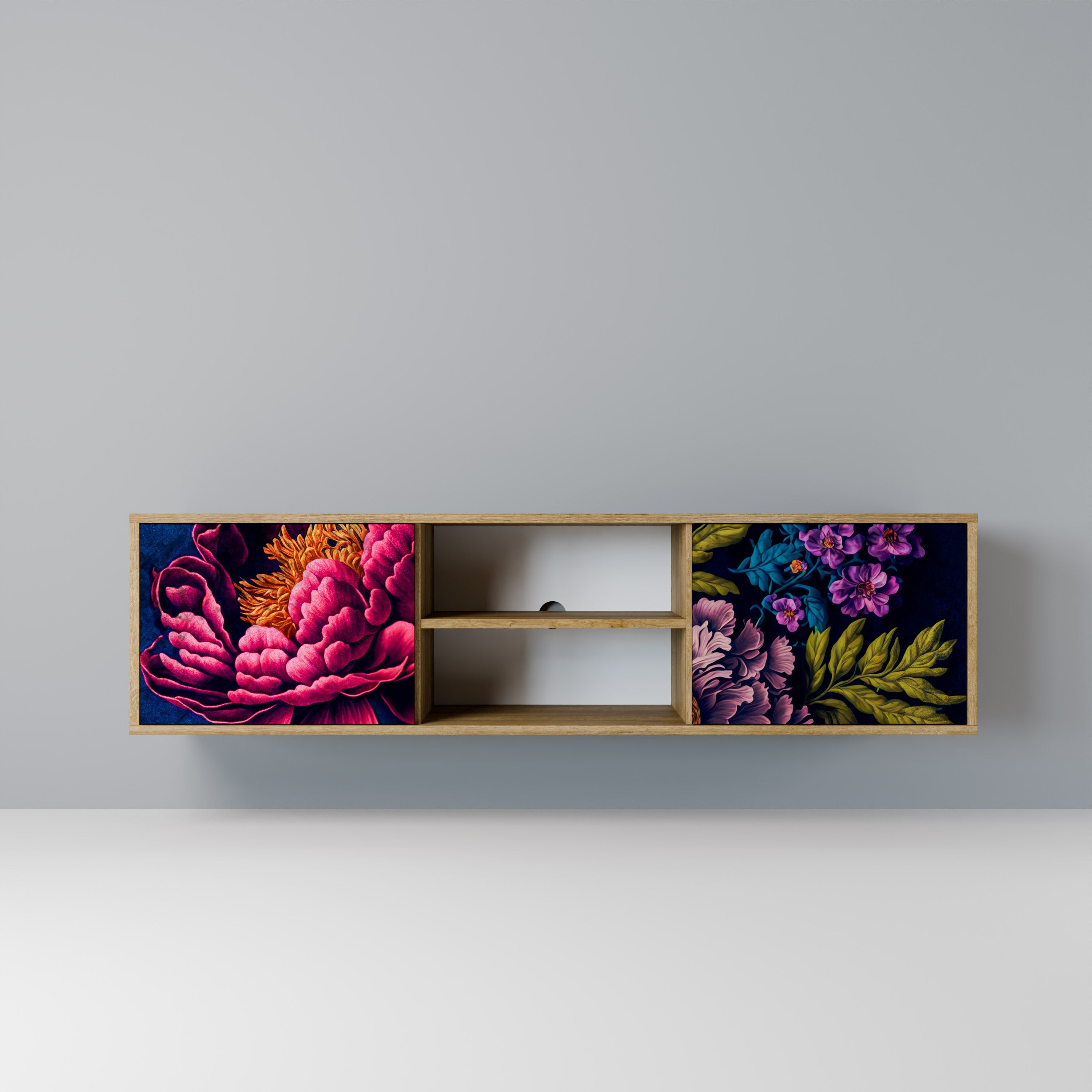 Meuble TV 2 portes BLOOMING ELEGANCE effet chêne