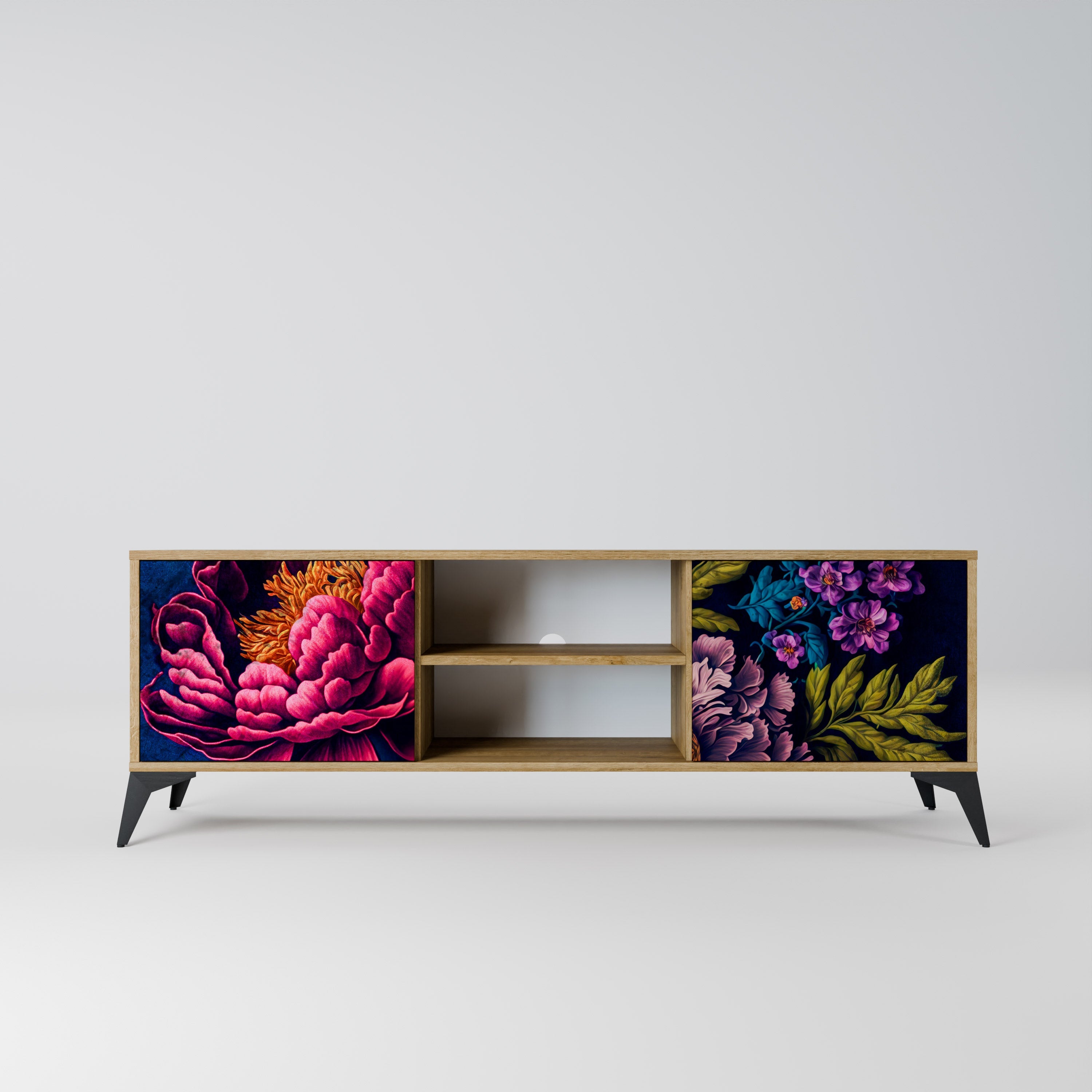 Meuble TV 2 portes BLOOMING ELEGANCE effet chêne