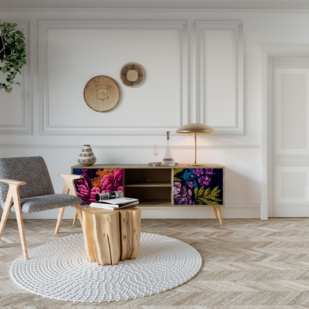 Meuble TV 2 portes BLOOMING ELEGANCE effet chêne