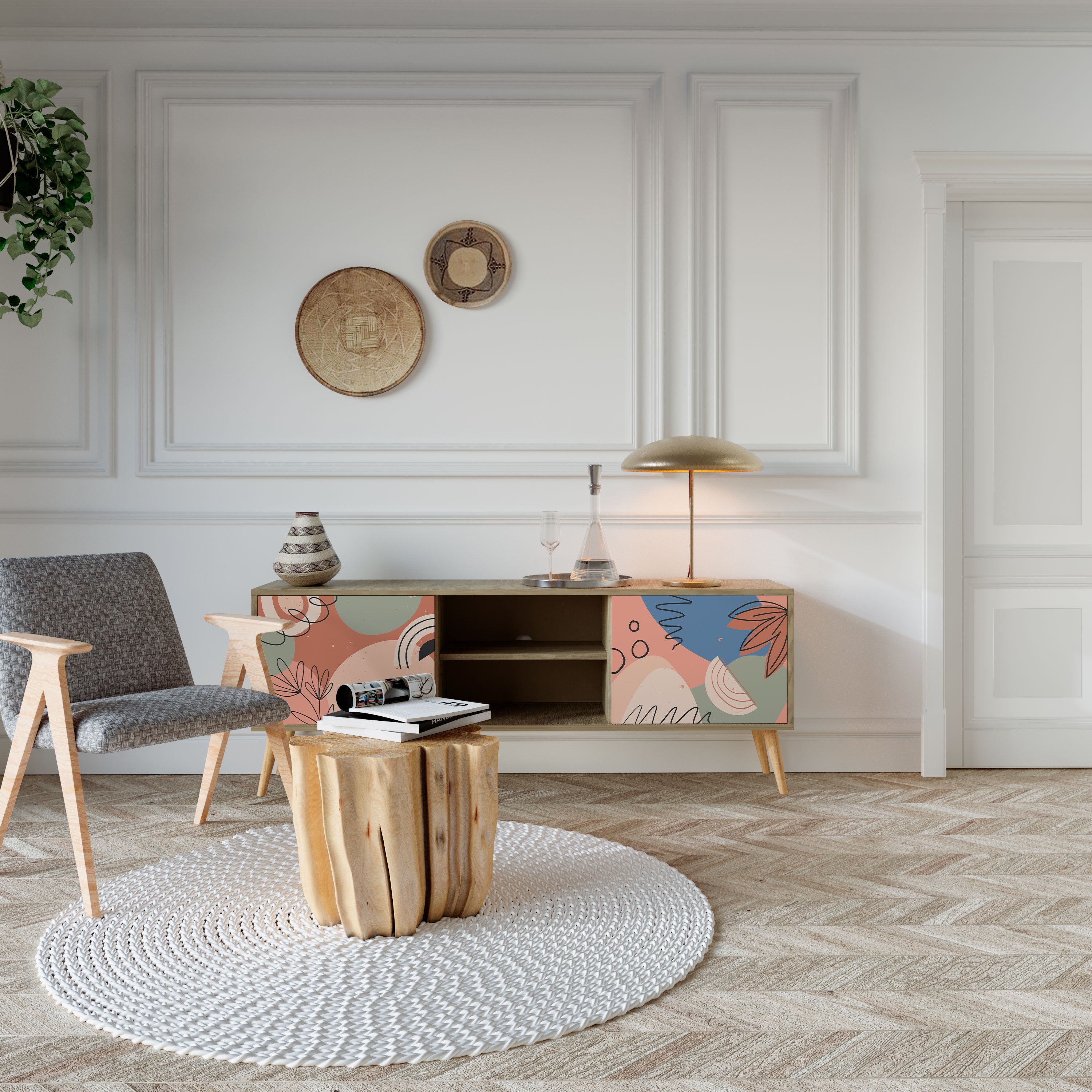 Meuble TV 2 portes PASTEL DESTINY effet chêne