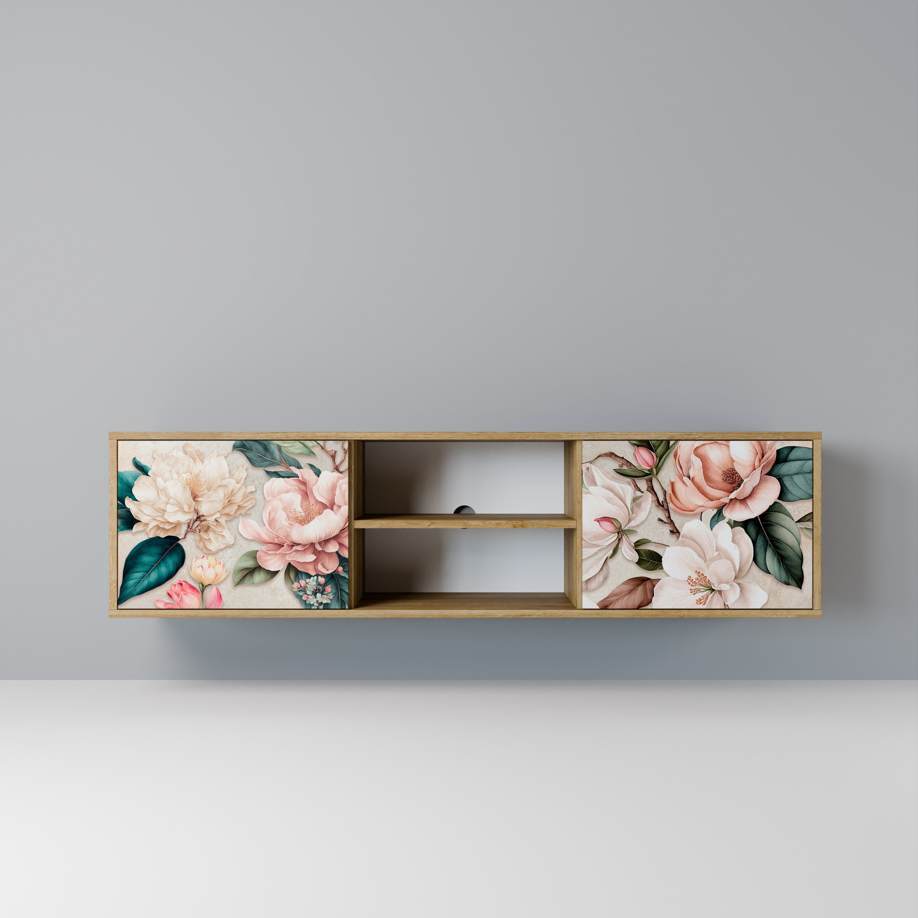 FLORAL GRACE 2-Door TV Stand in Oak Effect
