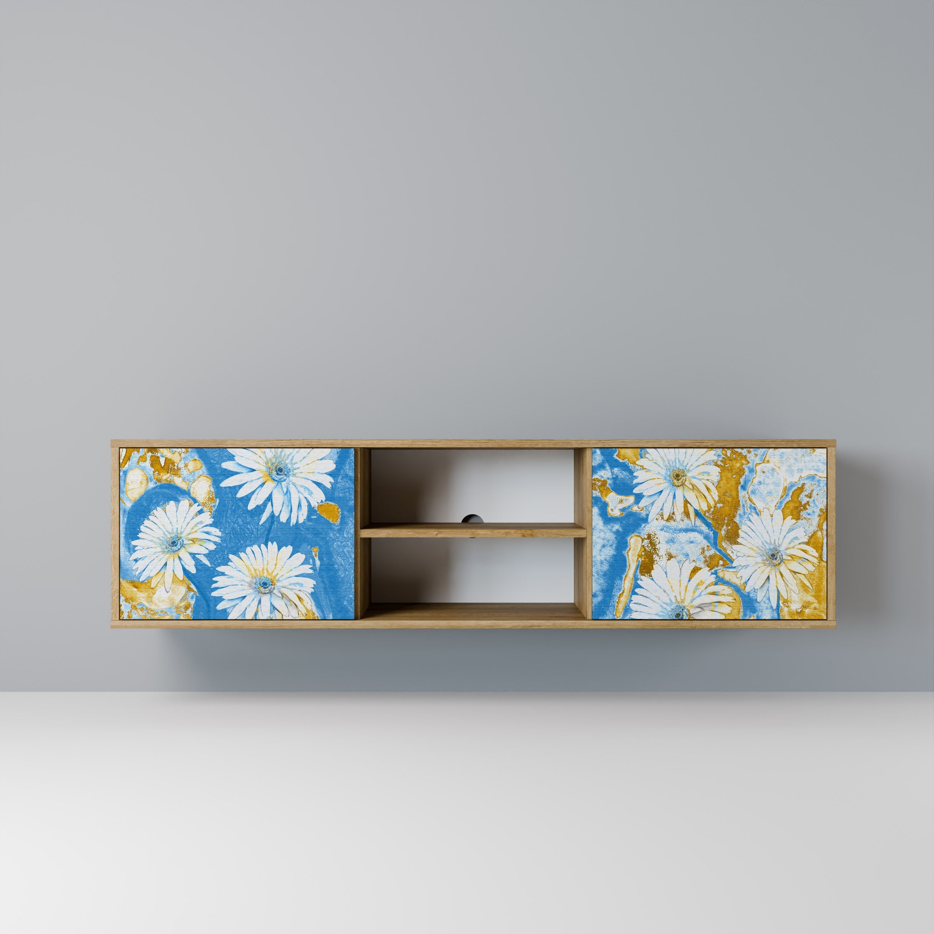 Meuble TV 2 portes DAISY LUXE effet chêne