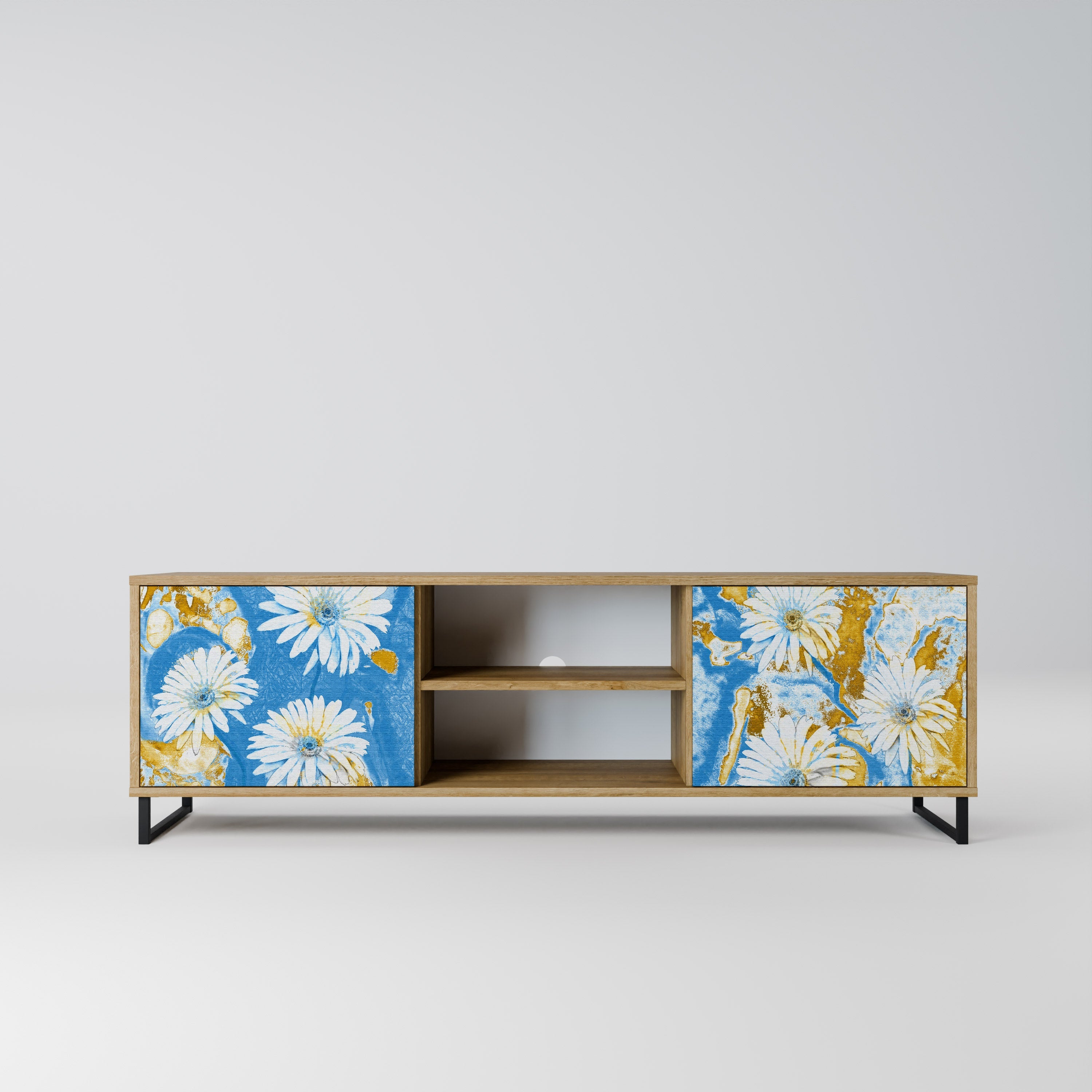 Meuble TV 2 portes DAISY LUXE effet chêne