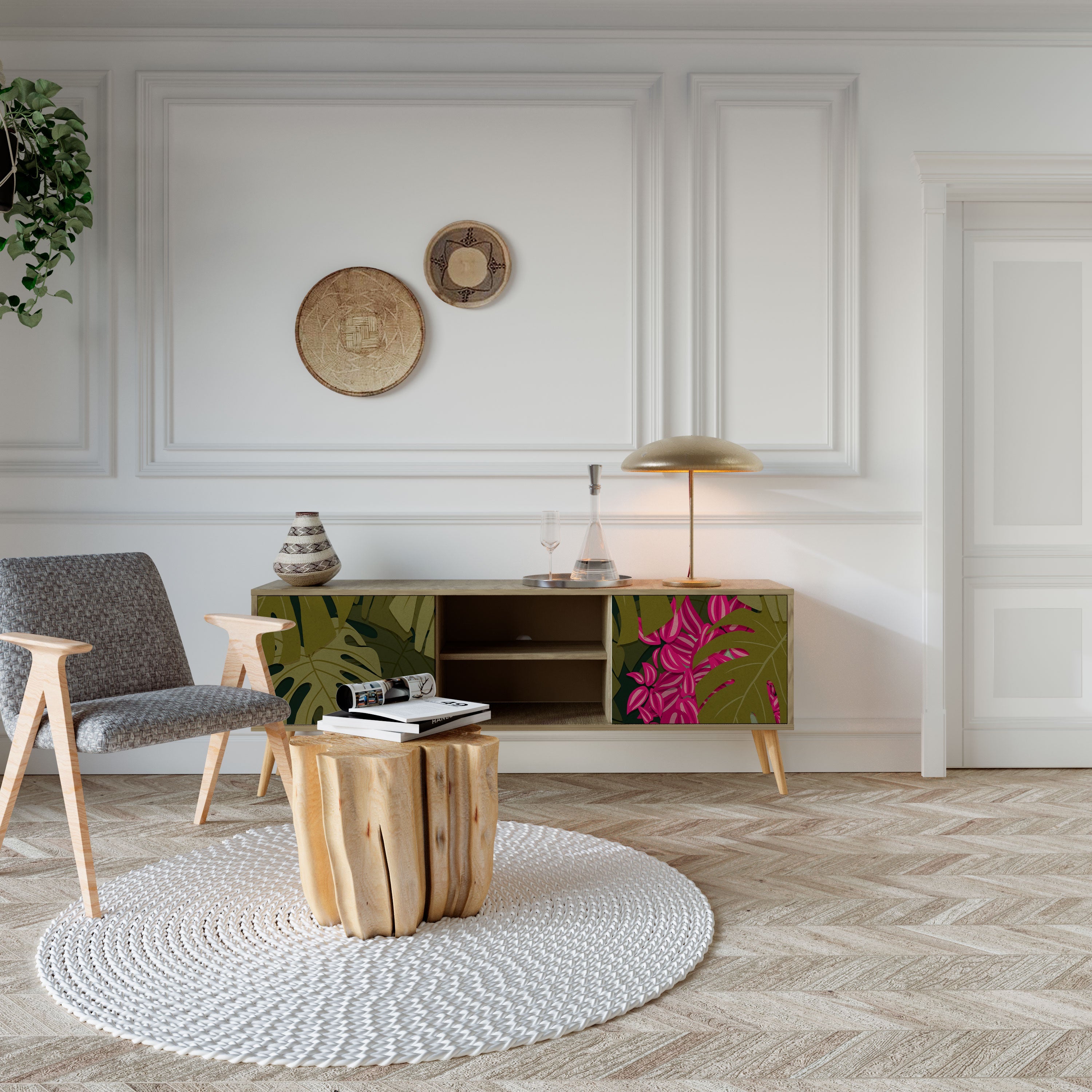 Meuble TV 2 portes TROPICAL BEAUTY effet chêne