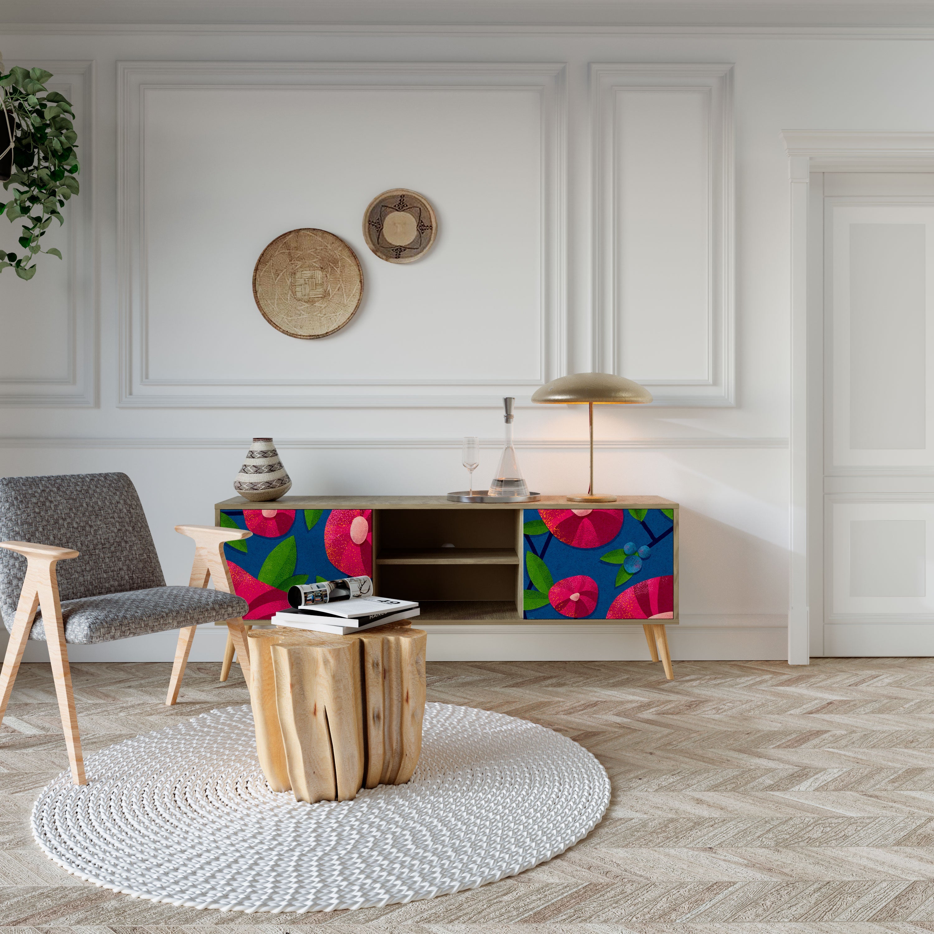 Meuble TV 2 portes SPRING THOUGHTS effet chêne