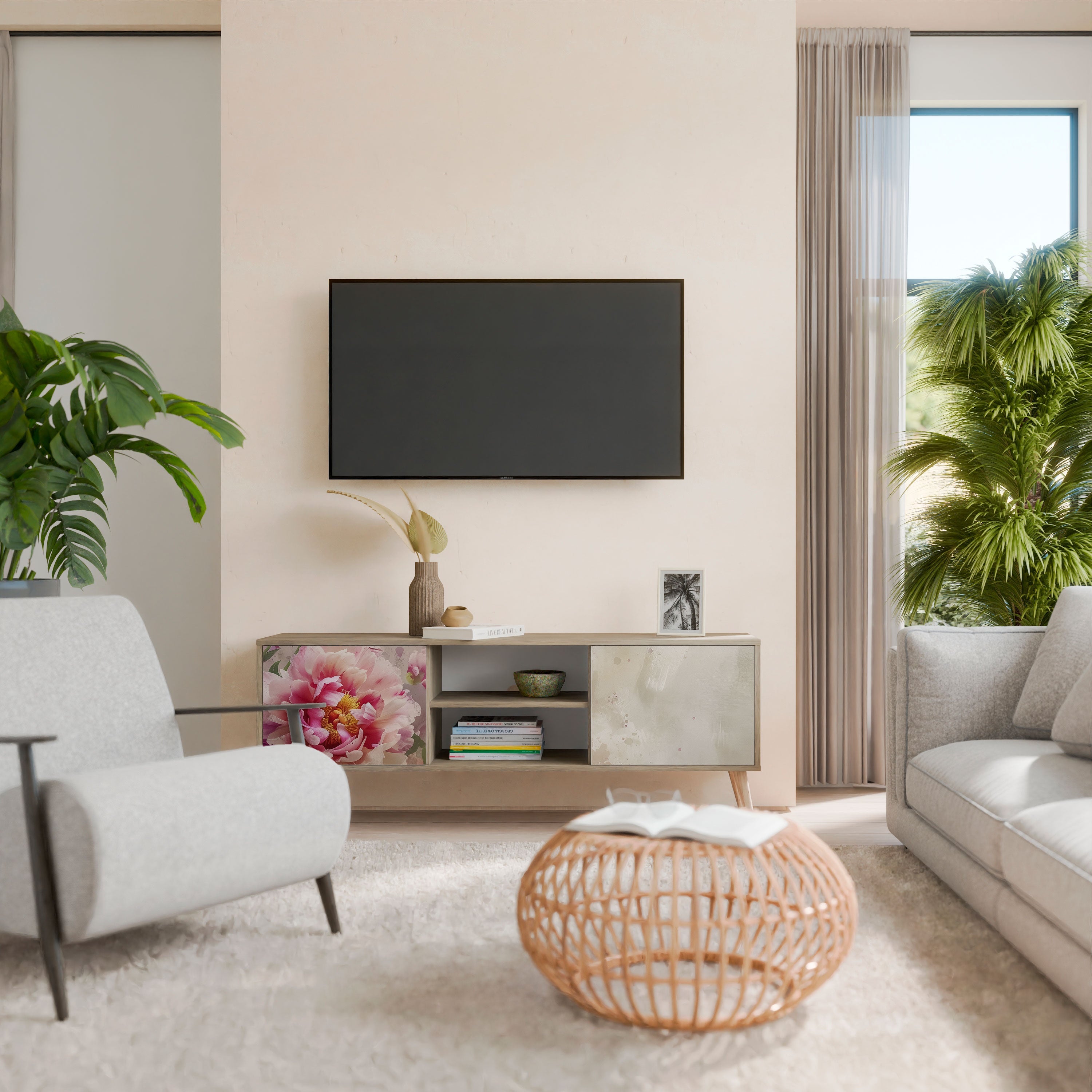 Meuble TV 2 portes PEONY WHISPER effet chêne