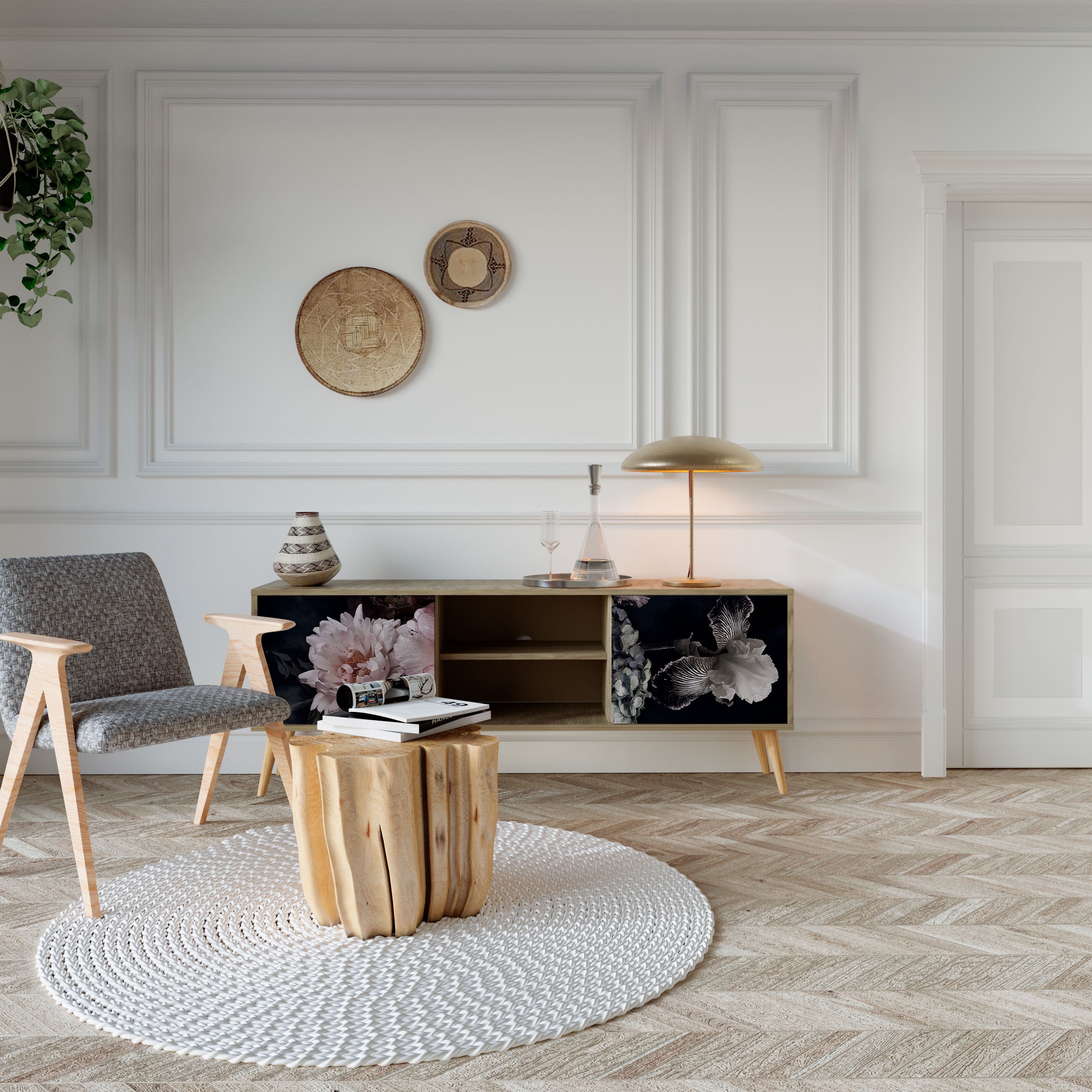 Meuble TV 2 portes PURE BLOSSOM effet chêne