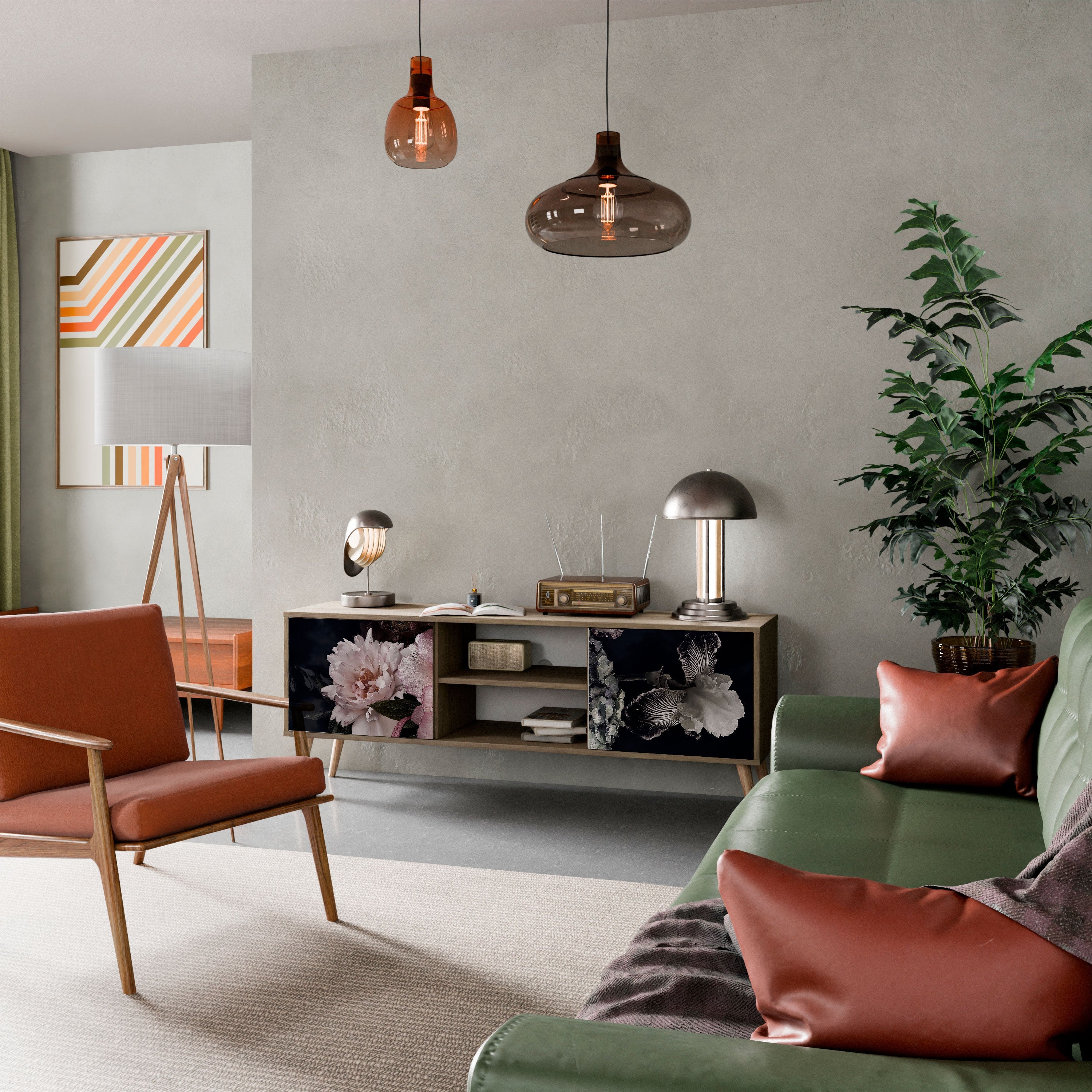 Meuble TV 2 portes PURE BLOSSOM effet chêne