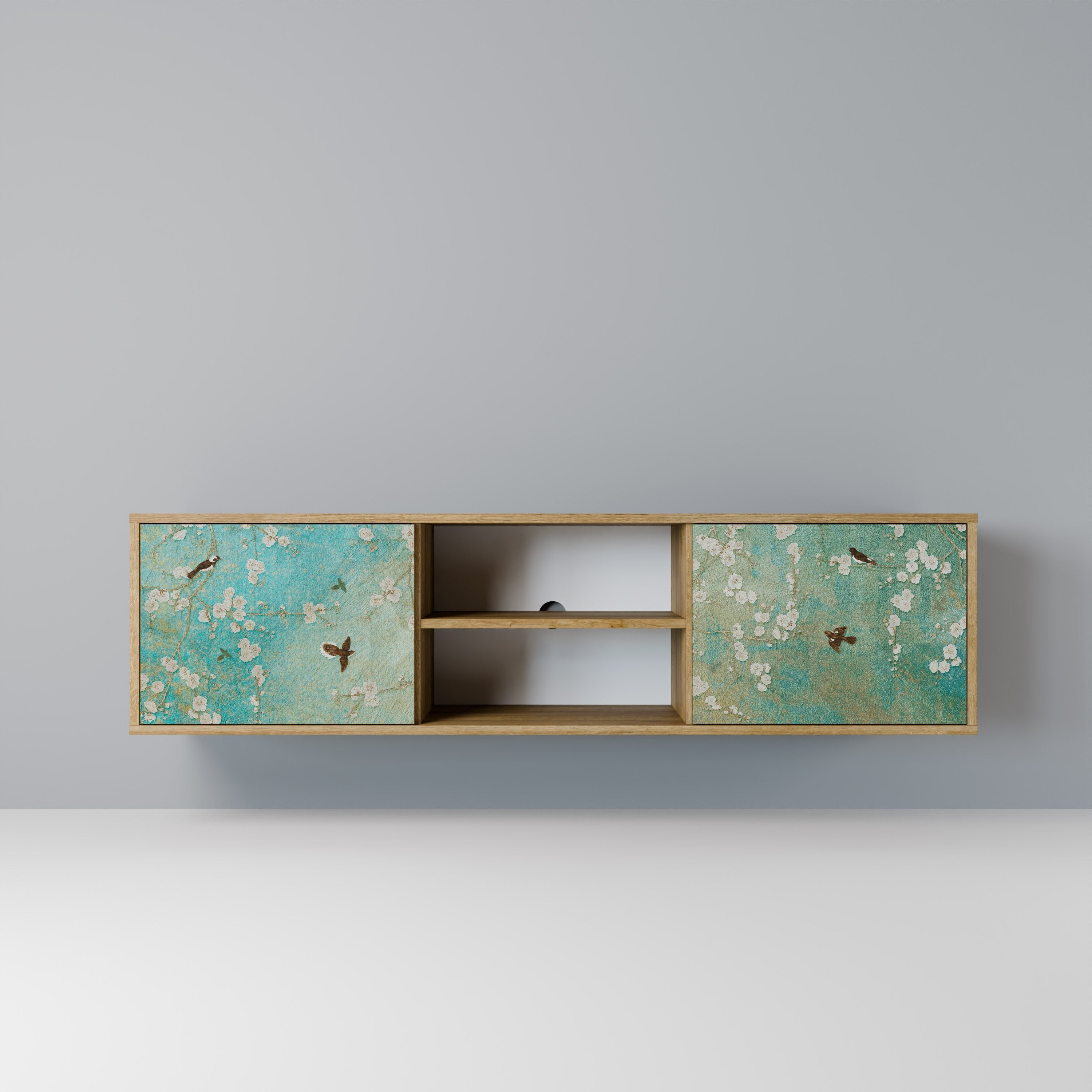 Meuble TV 2 portes BLOOMING CHARM effet chêne