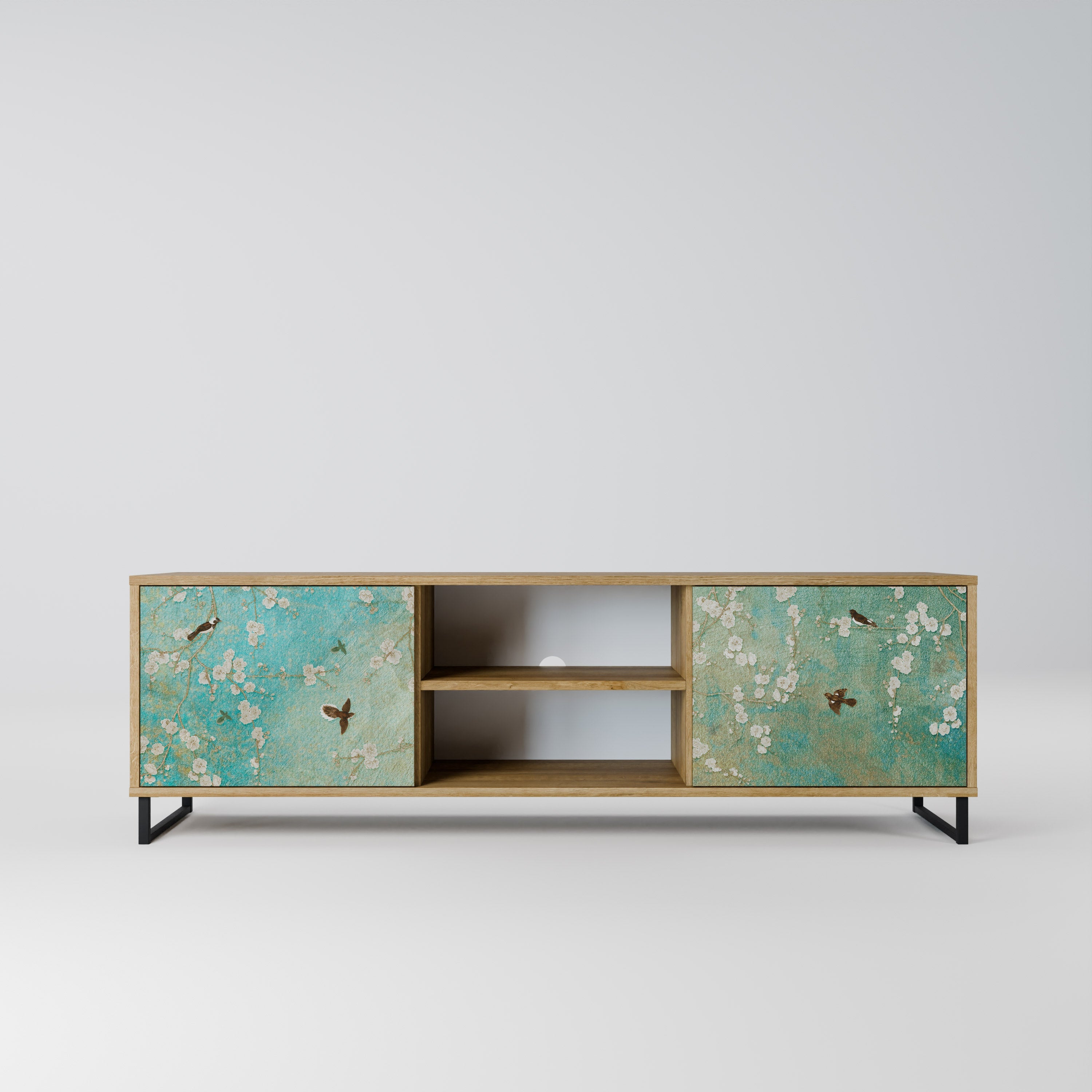 Meuble TV 2 portes BLOOMING CHARM effet chêne