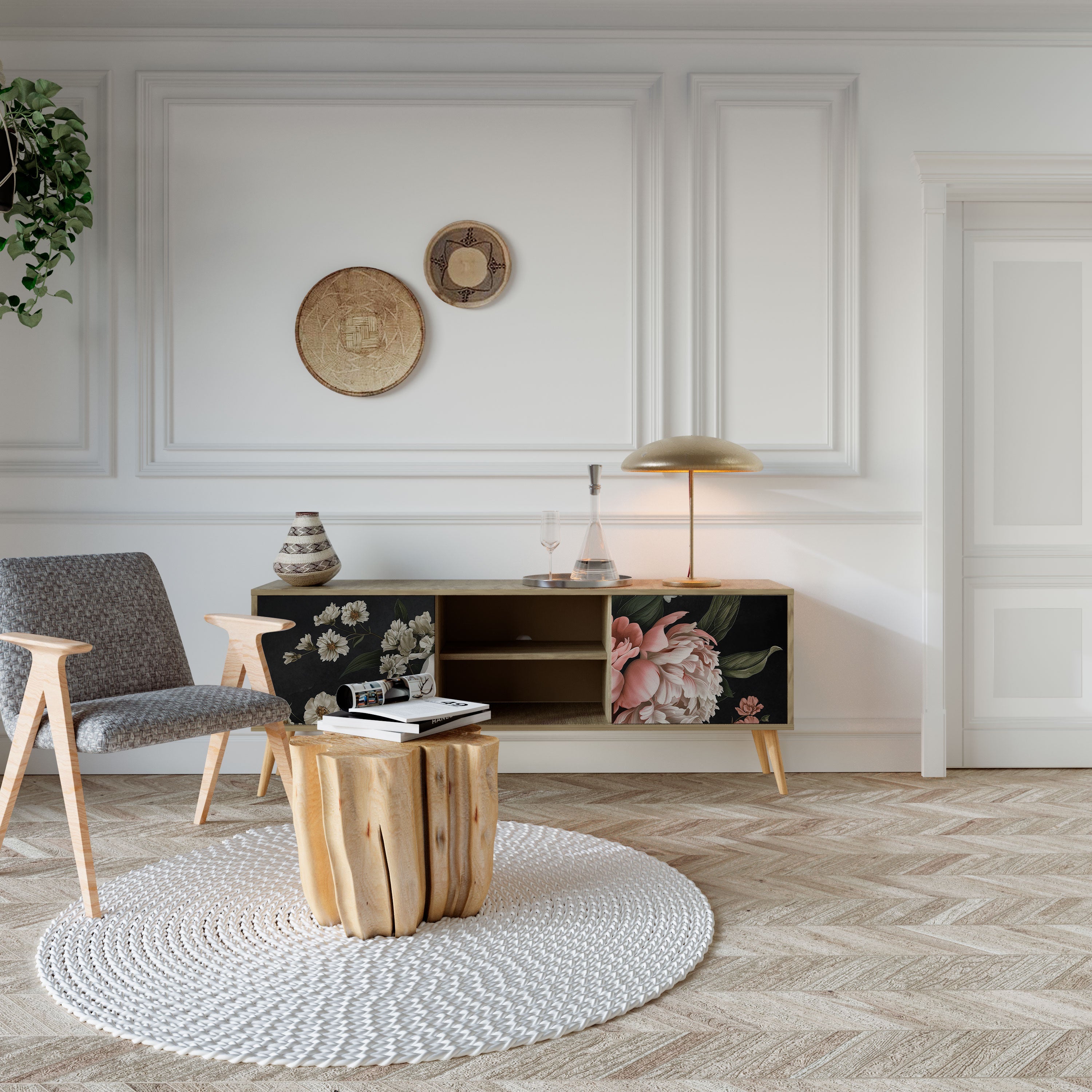 Meuble TV 2 portes LUSH ELEGANCE effet chêne