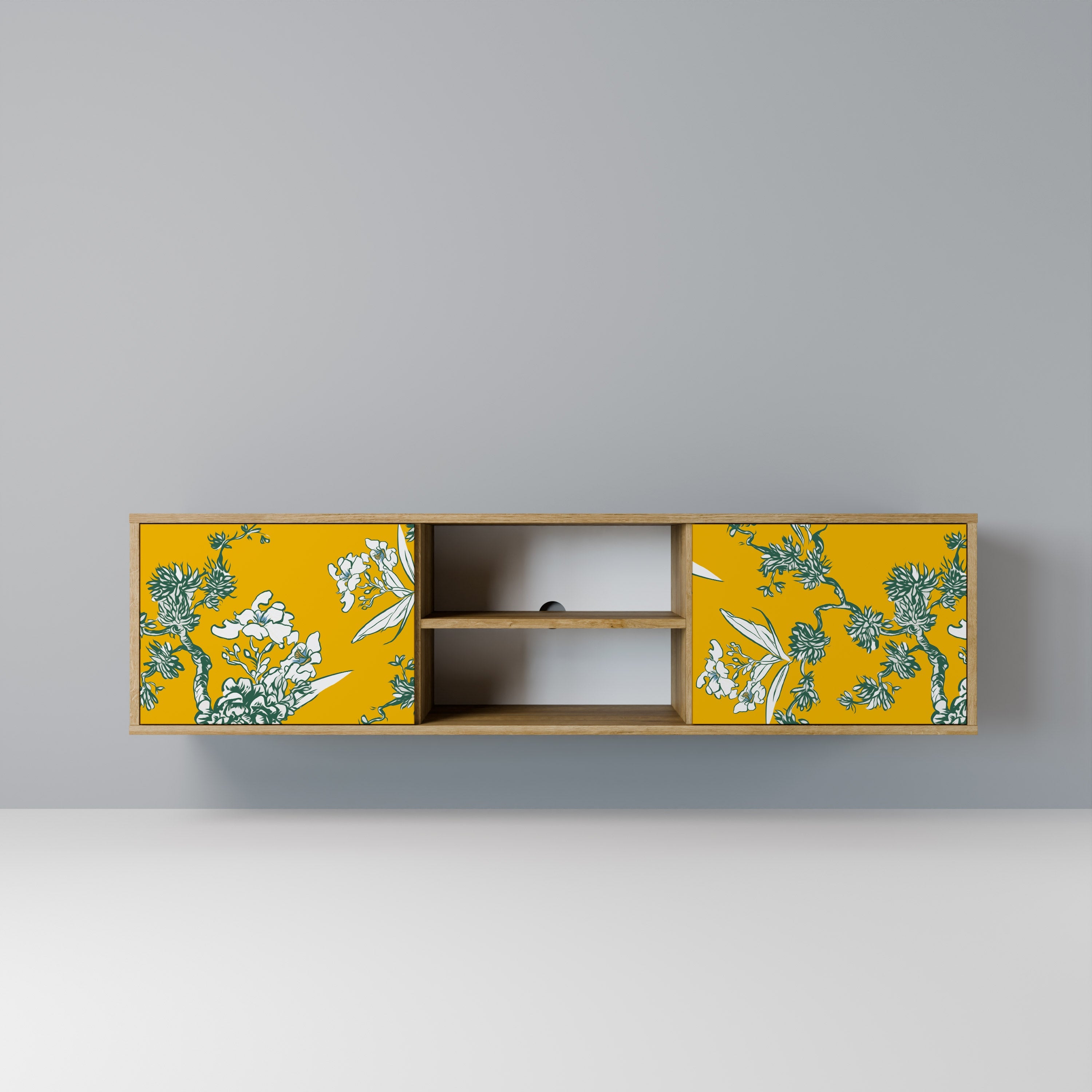 Meuble TV 2 portes YELLOW CHINOISERIE effet chêne