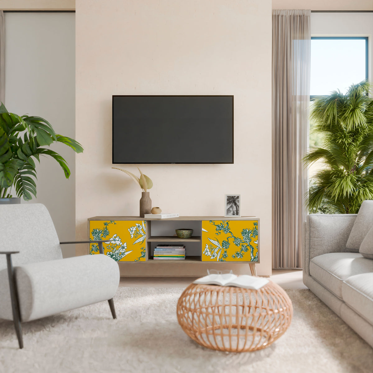 YELLOW CHINOISERIE 2-Door TV Cabinet