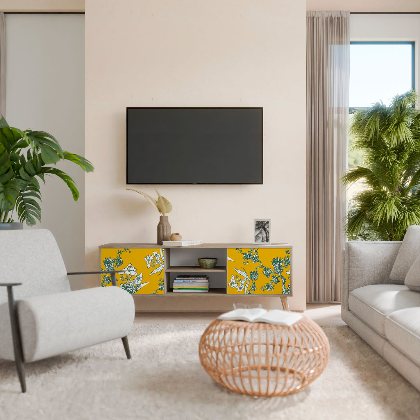 YELLOW CHINOISERIE 2-Door TV Cabinet