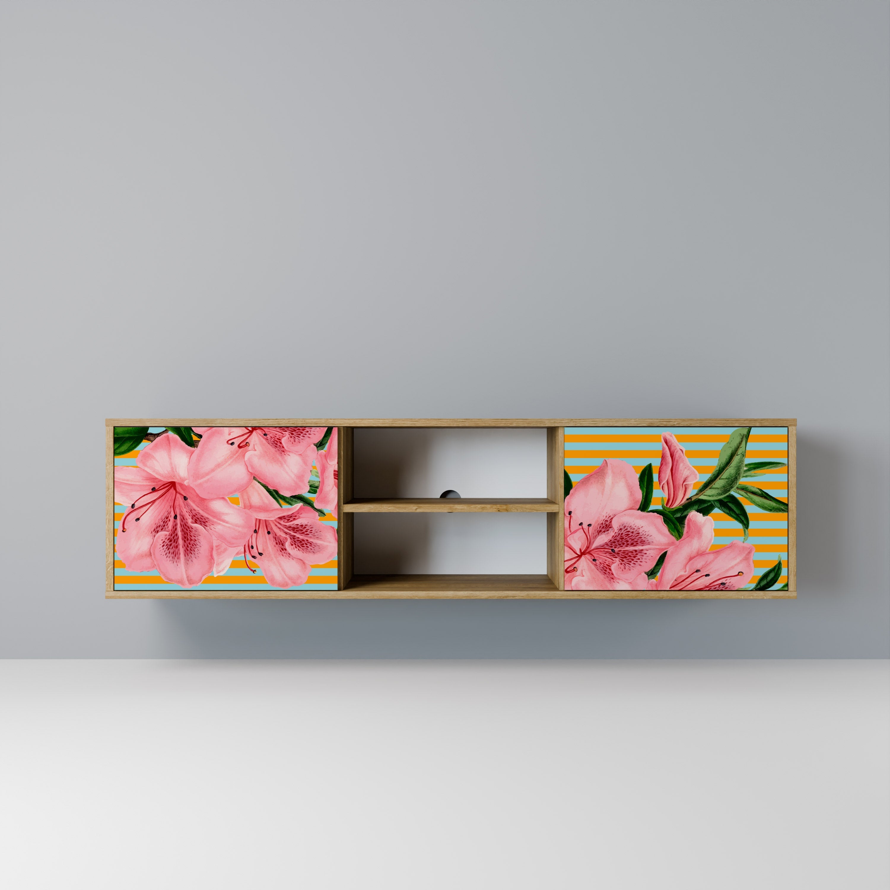 Meuble TV 2 portes FRAGILE BEAUTY effet chêne