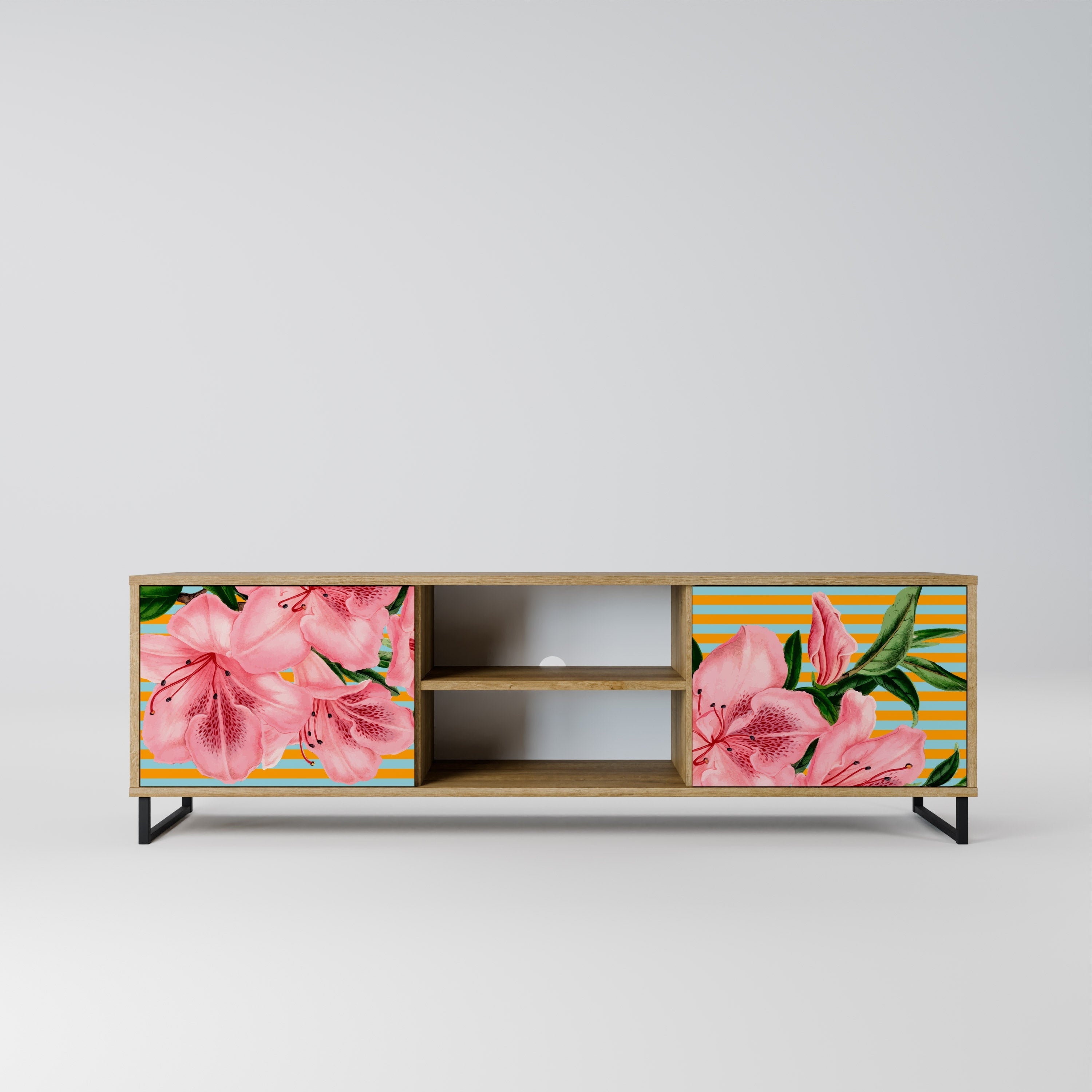 Meuble TV 2 portes FRAGILE BEAUTY effet chêne