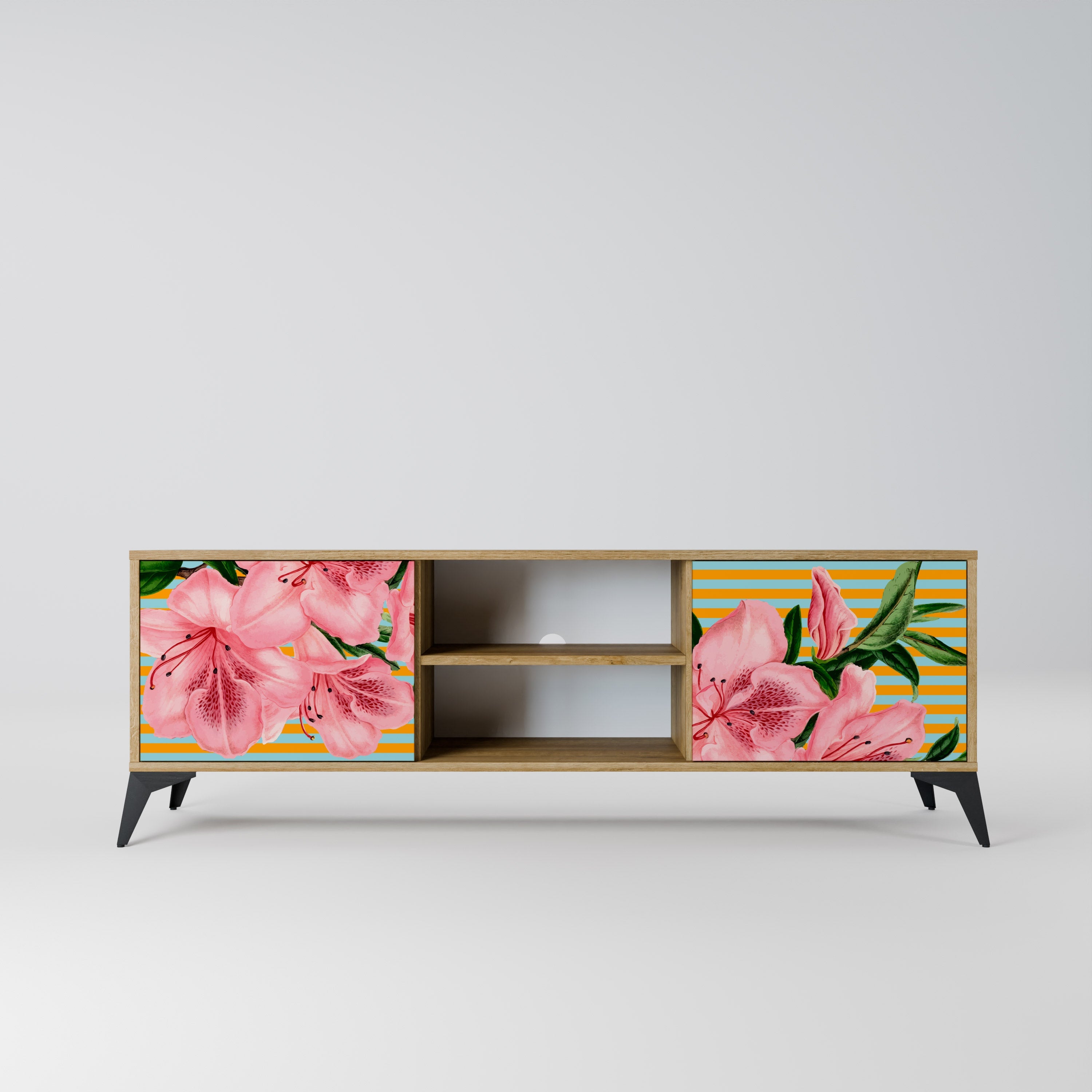 Meuble TV 2 portes FRAGILE BEAUTY effet chêne