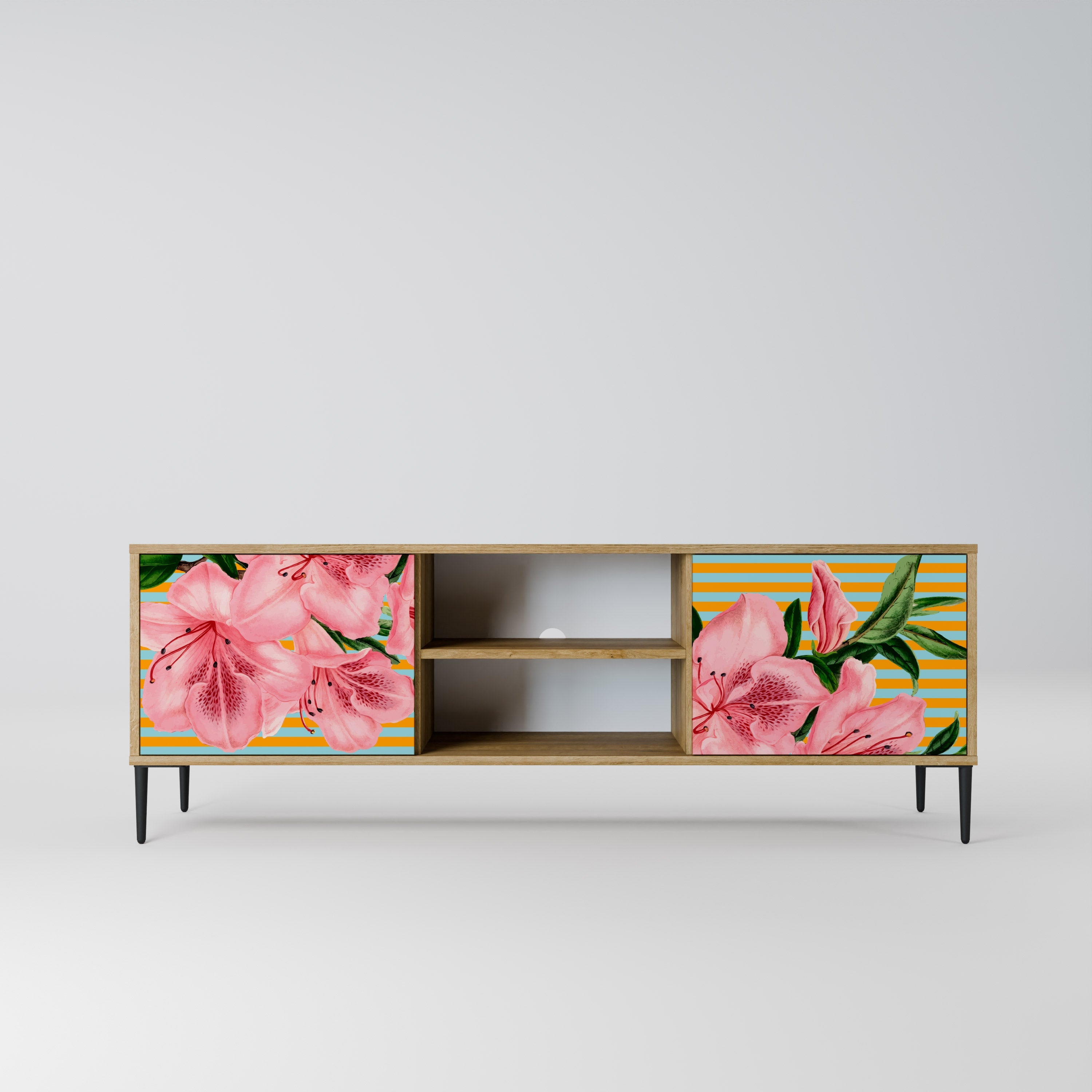 Meuble TV 2 portes FRAGILE BEAUTY effet chêne