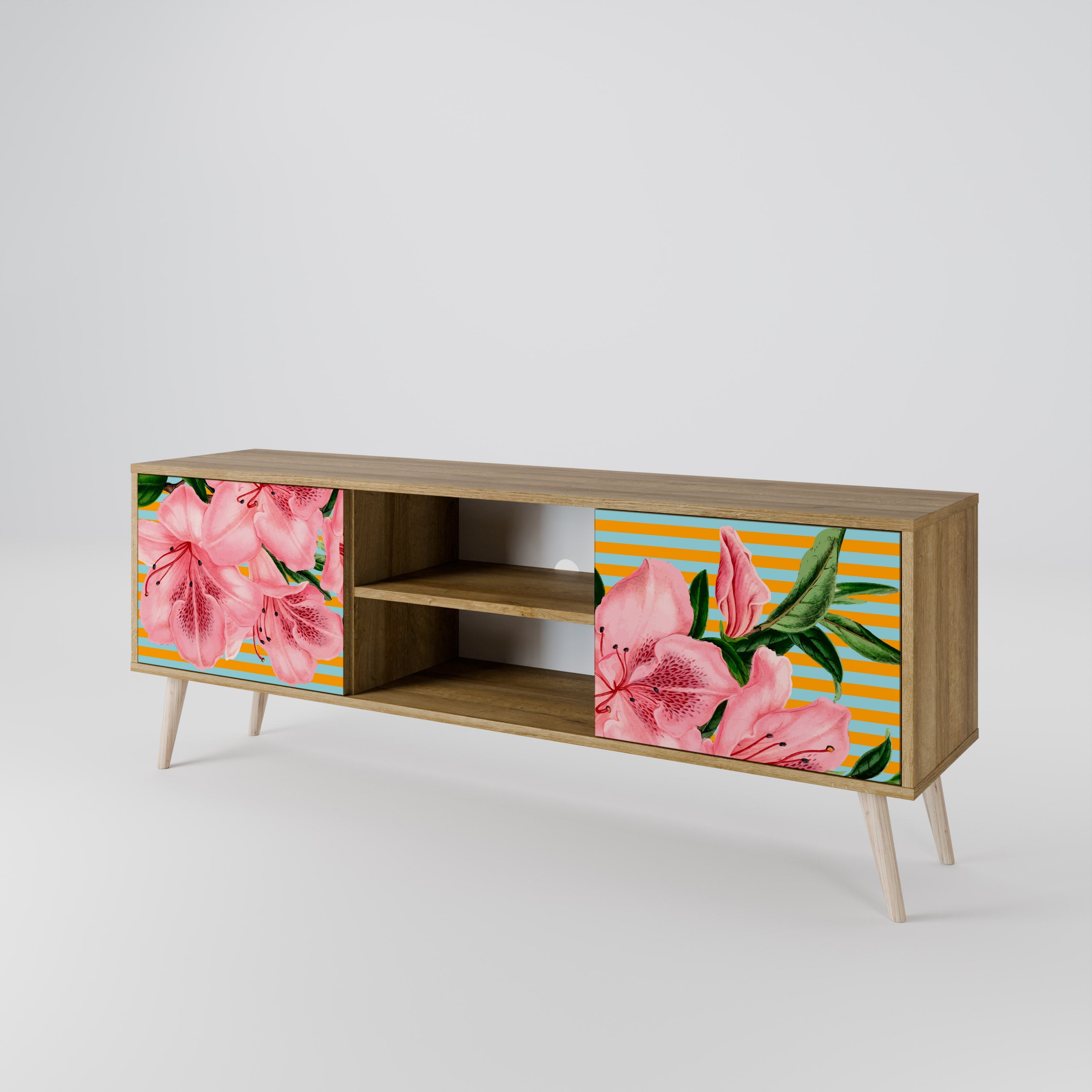 Meuble TV 2 portes FRAGILE BEAUTY effet chêne