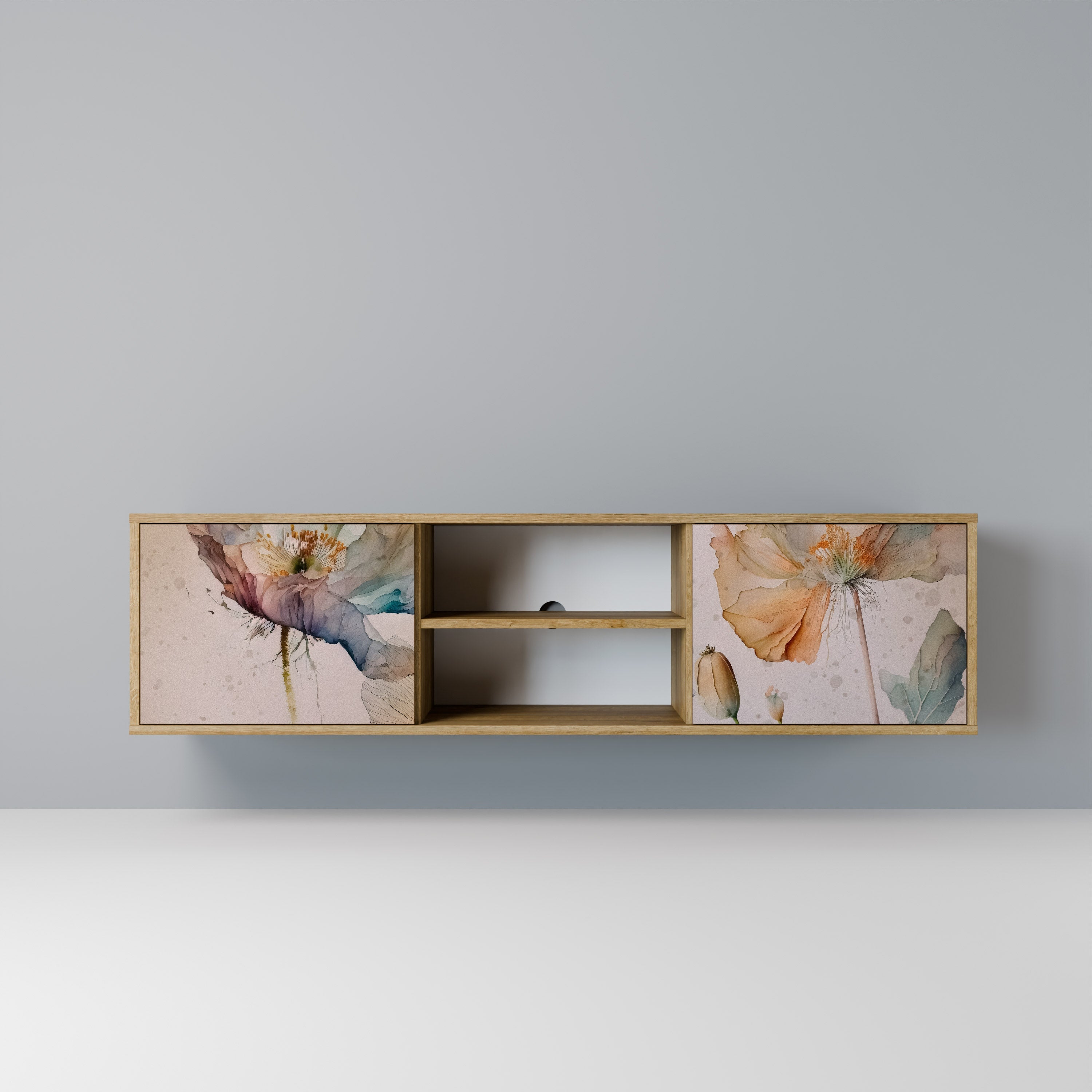 Meuble TV 2 portes SOFTEN POPPY effet chêne