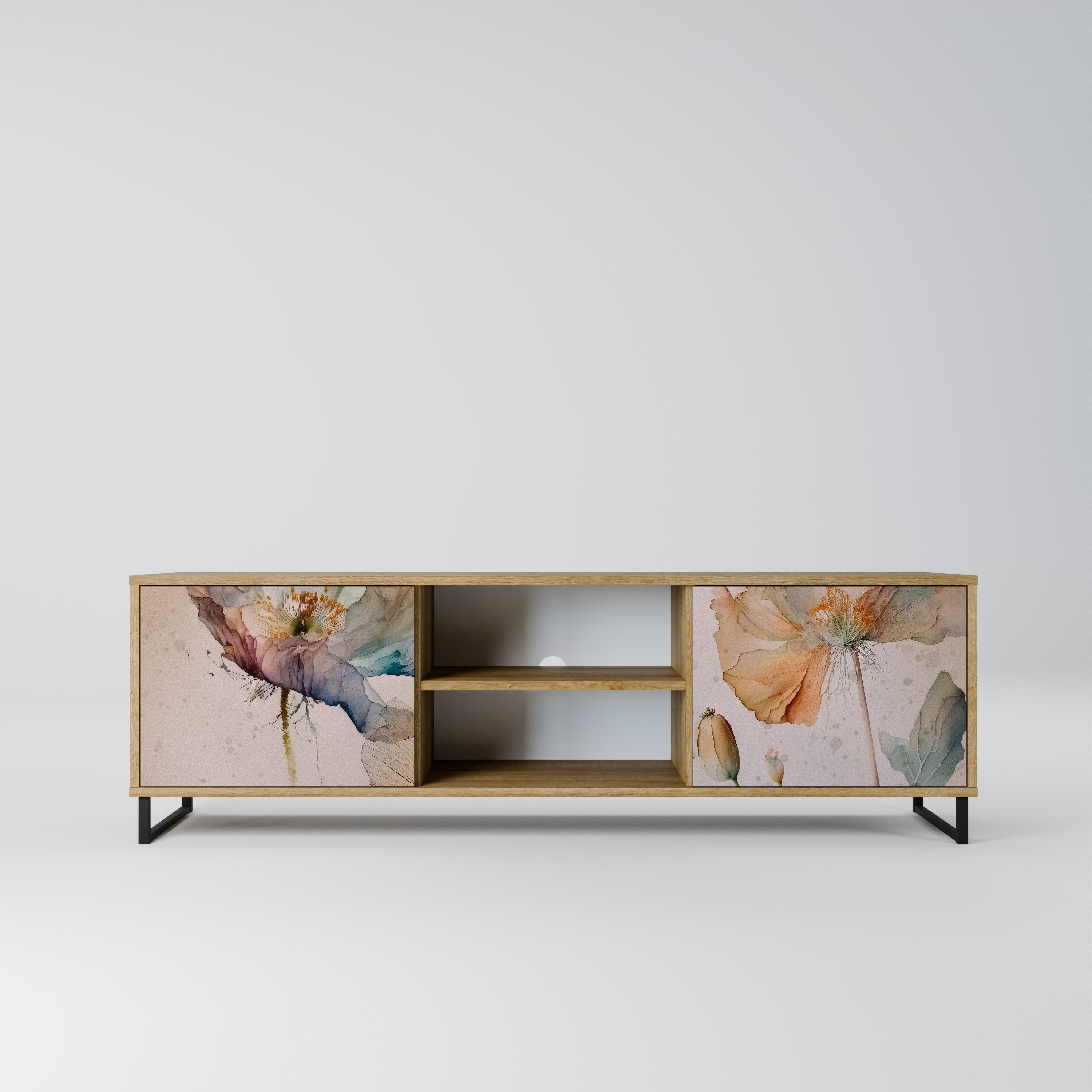 Meuble TV 2 portes SOFTEN POPPY effet chêne