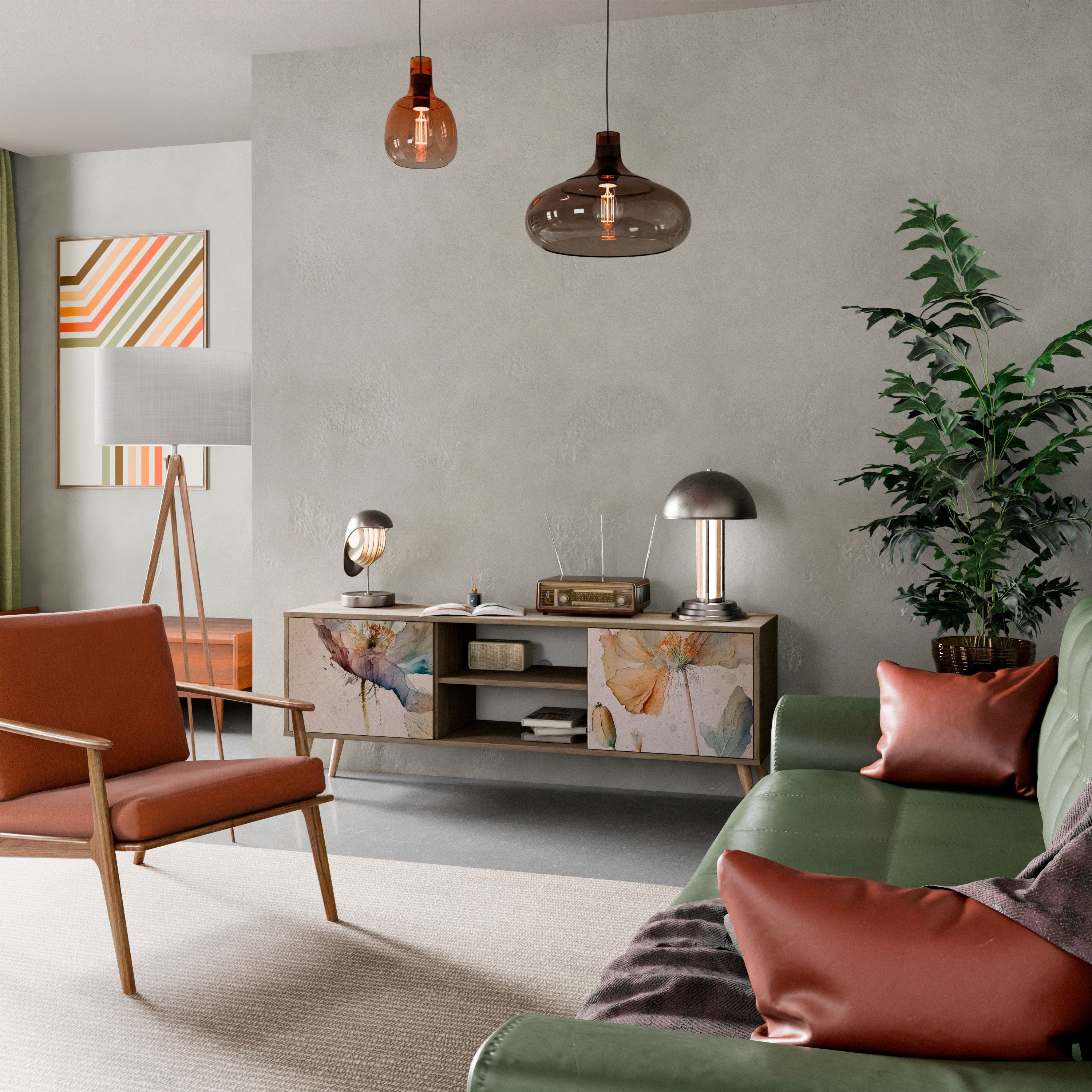 Meuble TV 2 portes SOFTEN POPPY effet chêne