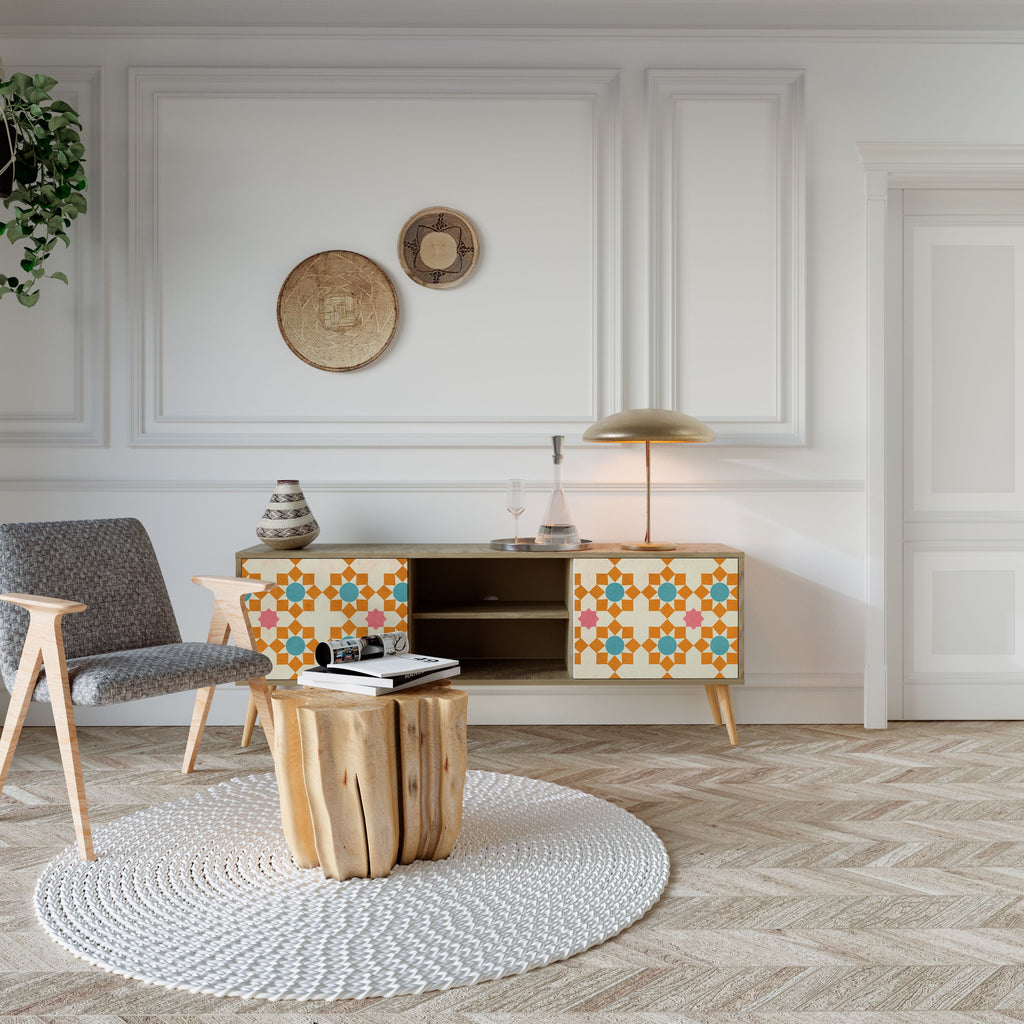 Meuble TV 2 portes FLORAL DECOR effet chêne