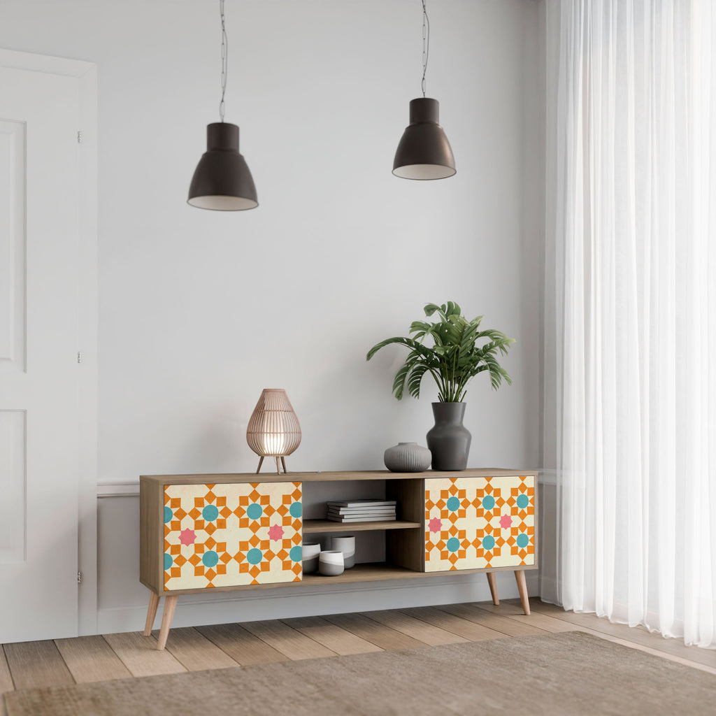 Meuble TV 2 portes FLORAL DECOR effet chêne