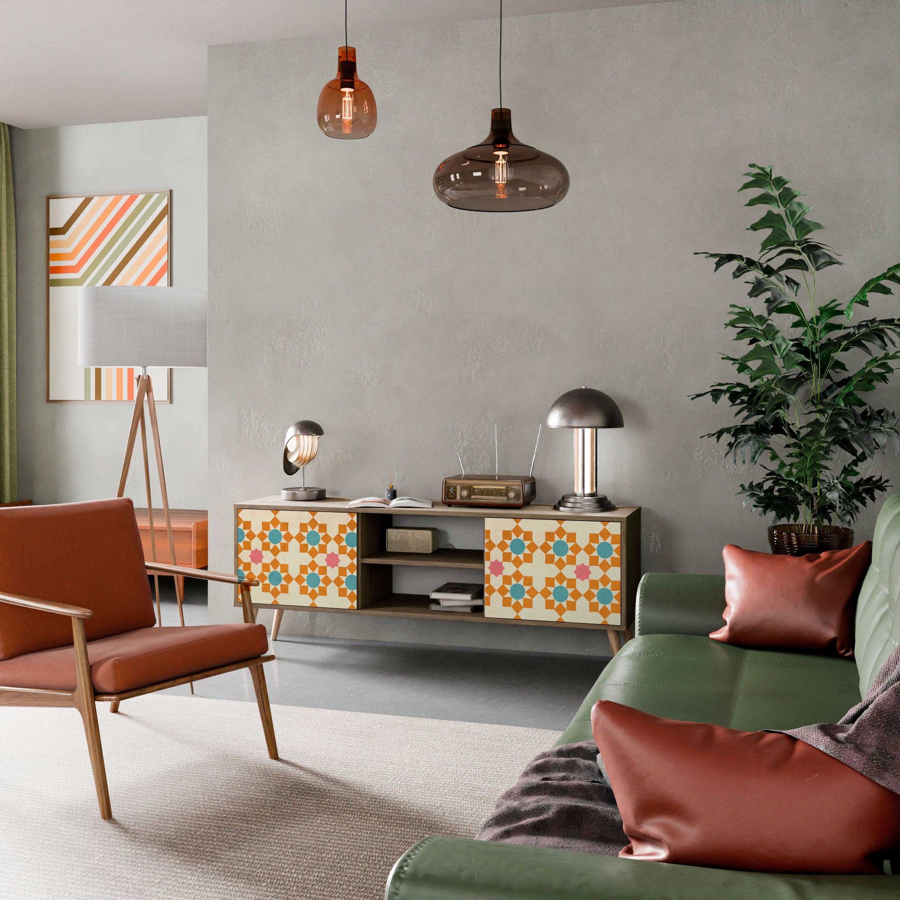 Meuble TV 2 portes FLORAL DECOR effet chêne